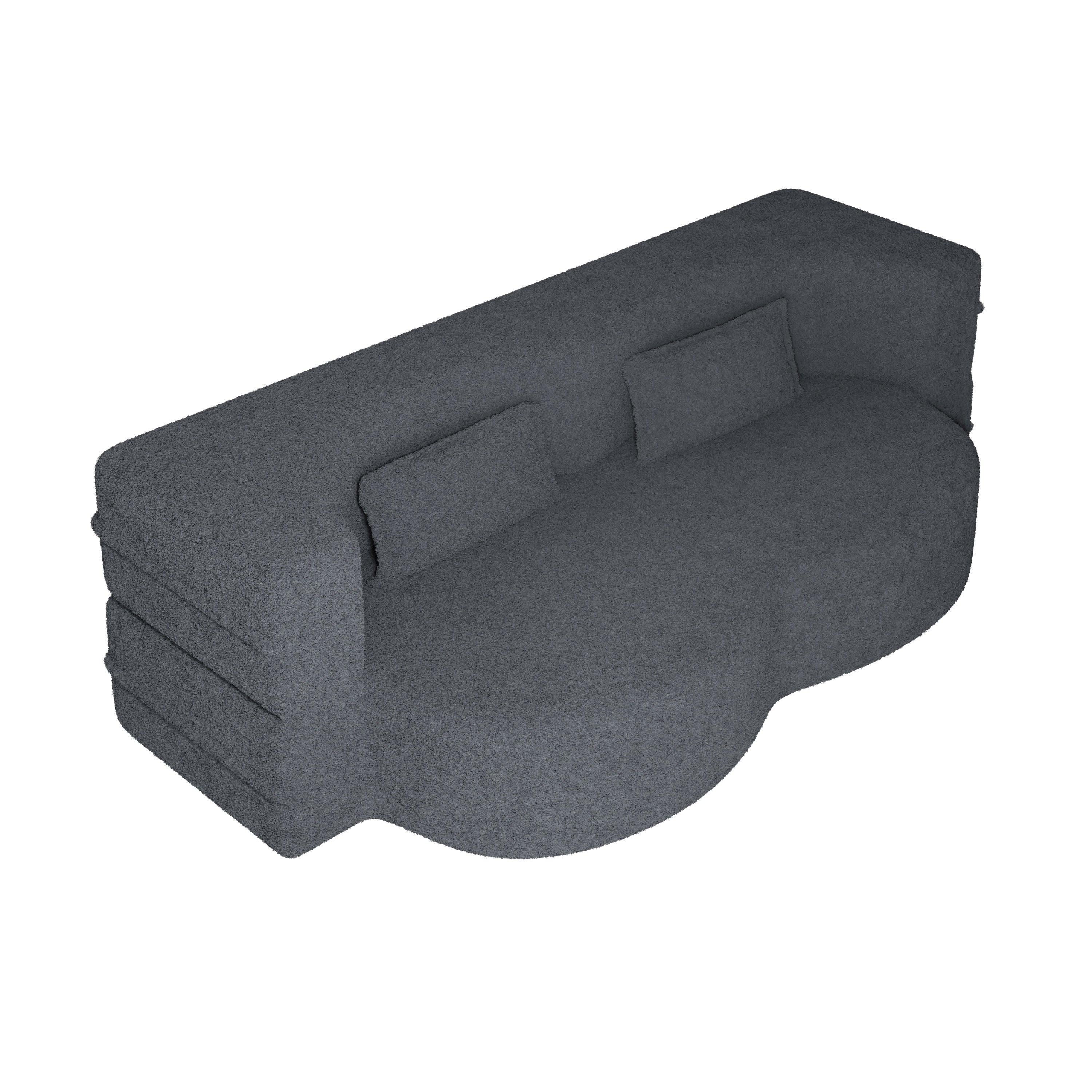 Walker Edison | Convertible Modern Teddy Floor Full Size Sofa Bed with Pillows - Image 11