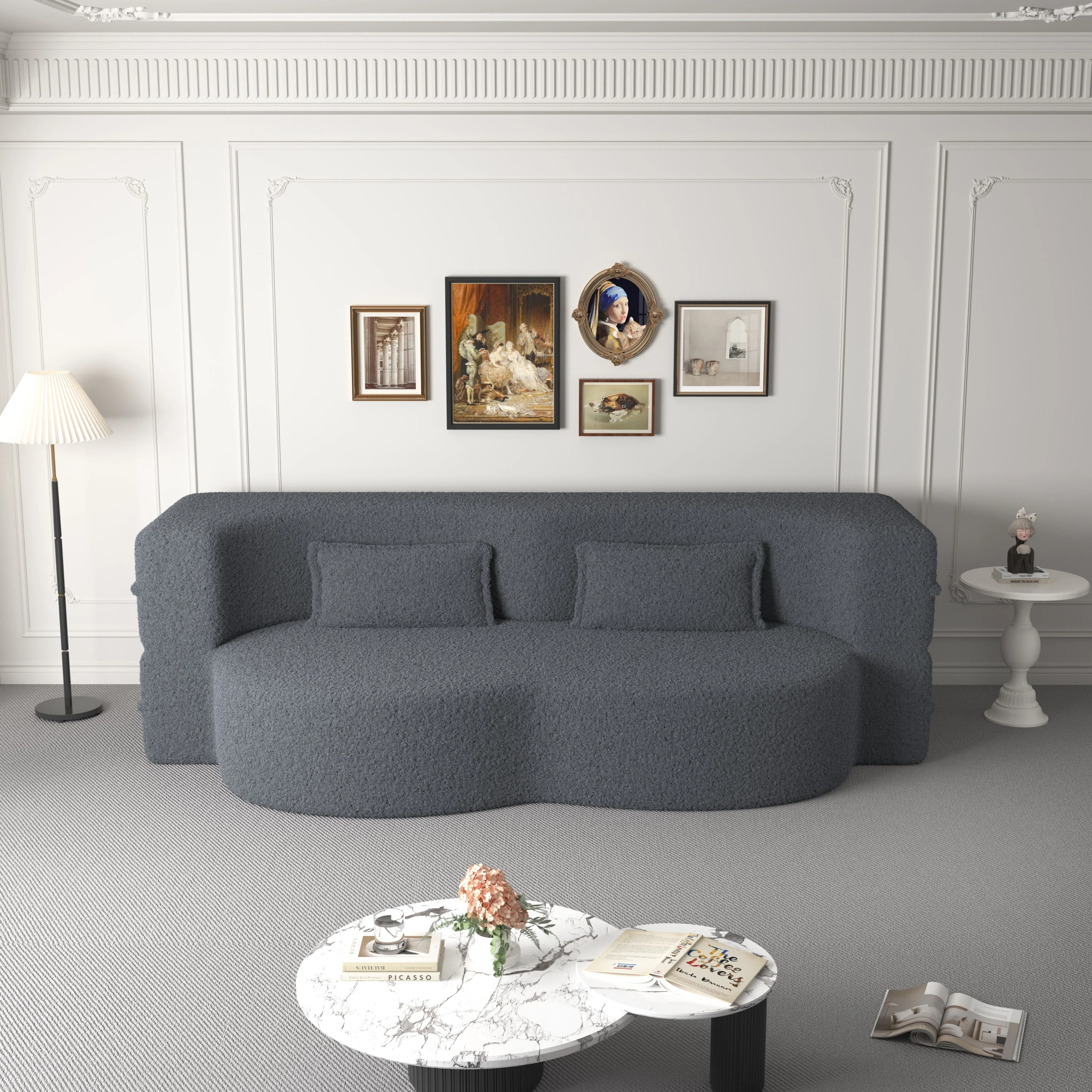Walker Edison | Convertible Modern Teddy Floor Full Size Sofa Bed with Pillows - Image 4