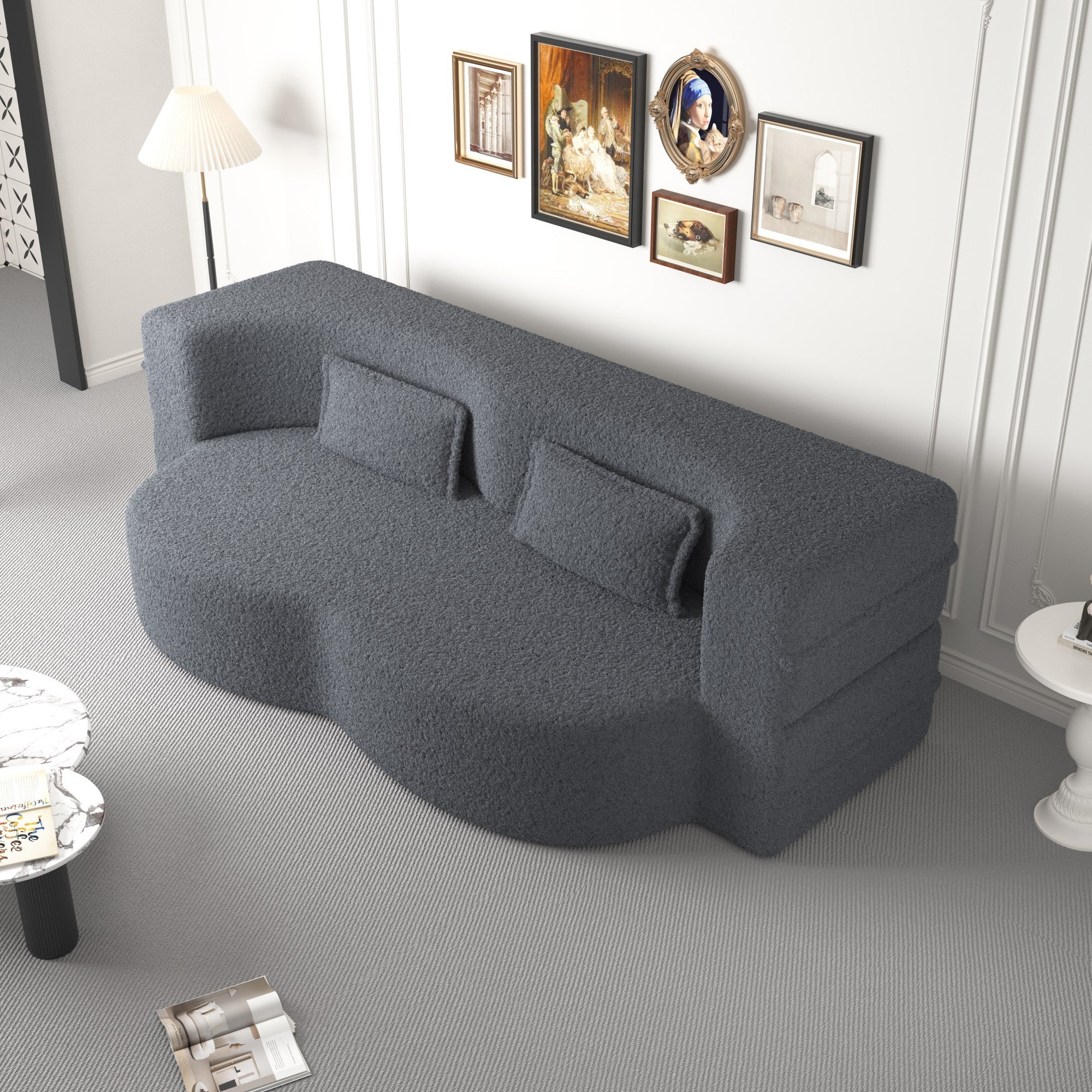 Walker Edison | Convertible Modern Teddy Floor Full Size Sofa Bed with Pillows - Image 5