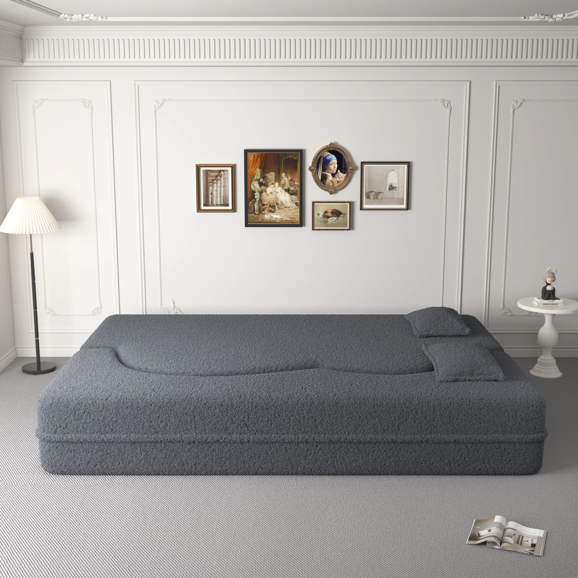 Walker Edison | Convertible Modern Teddy Floor Full Size Sofa Bed with Pillows - Image 7
