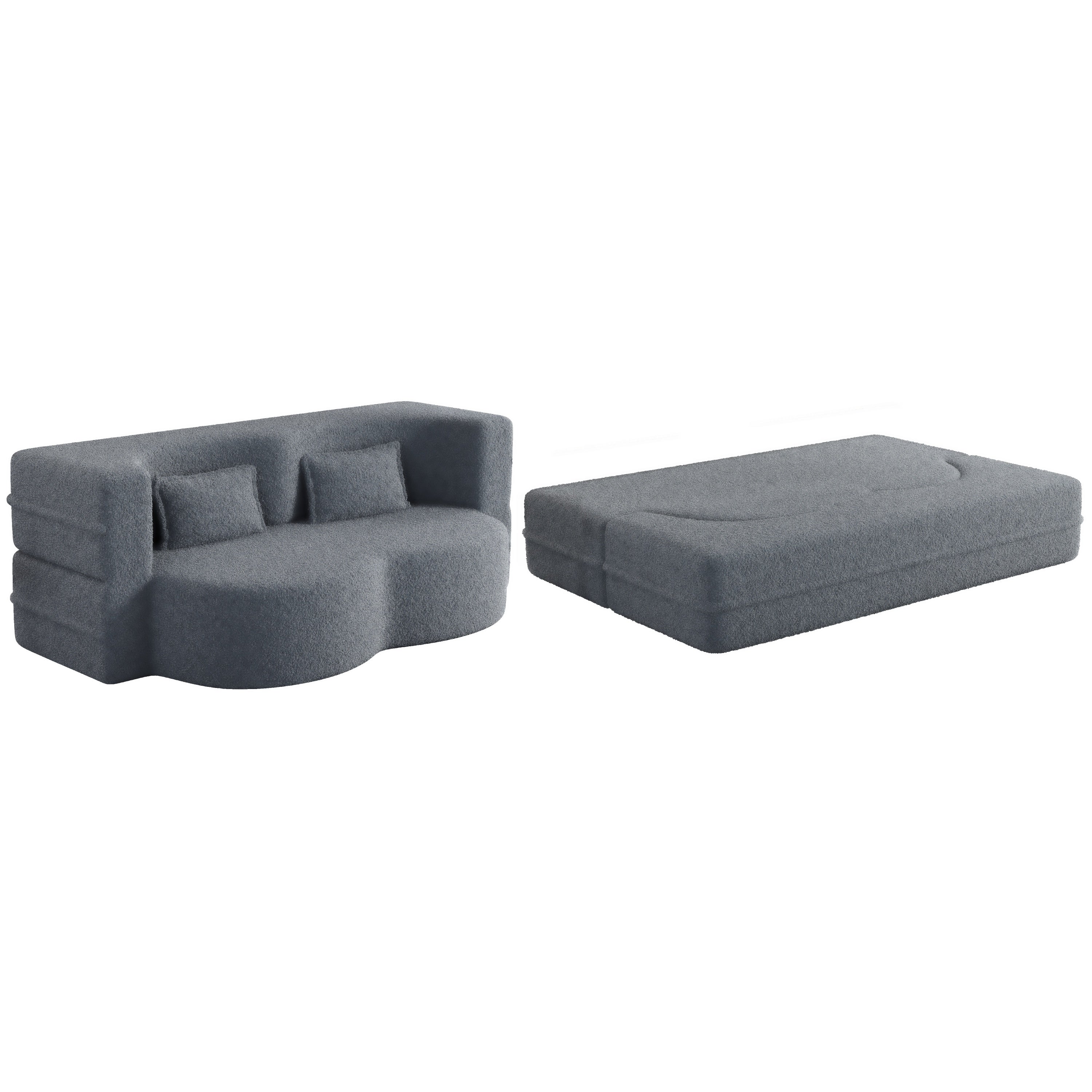 Walker Edison | Convertible Modern Teddy Floor Full Size Sofa Bed with Pillows - Image 9