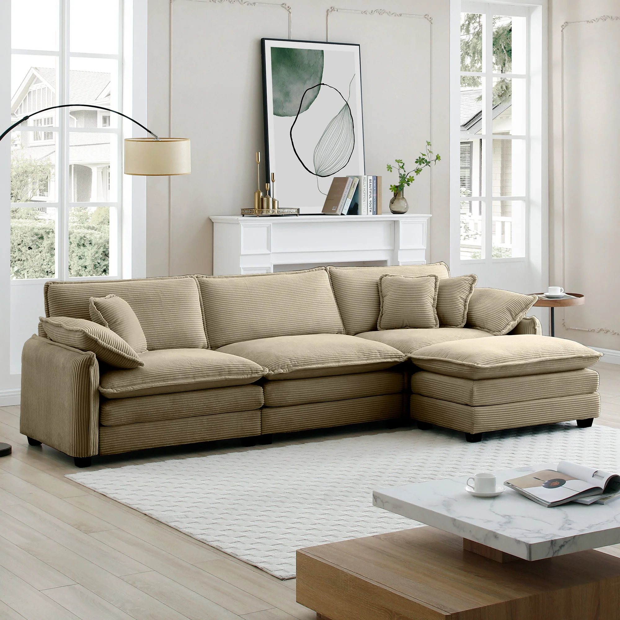 Walker Edison | Corduroy Cloud Couch with Ottoman - Image 2
