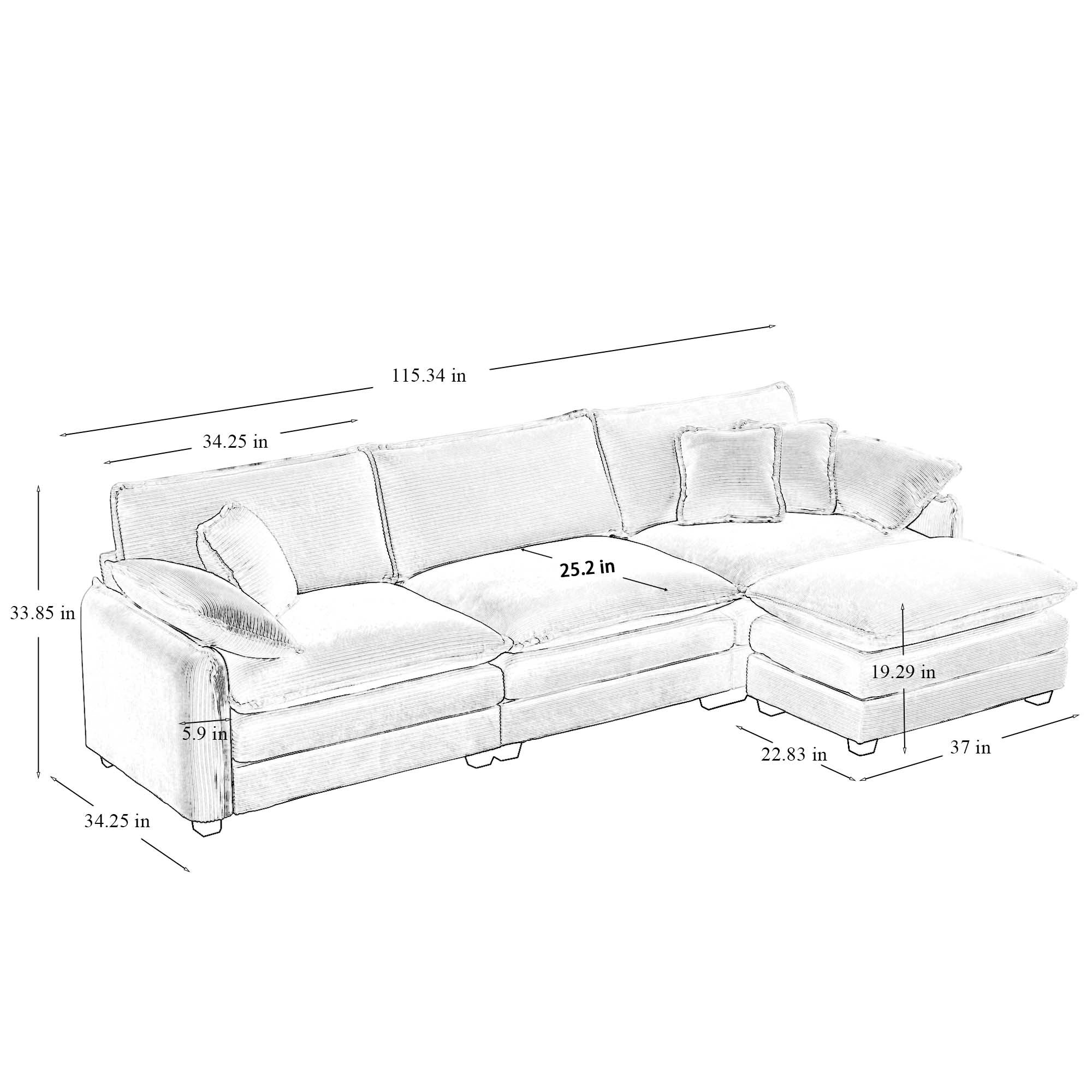 Walker Edison | Corduroy Cloud Couch with Ottoman - Image 4
