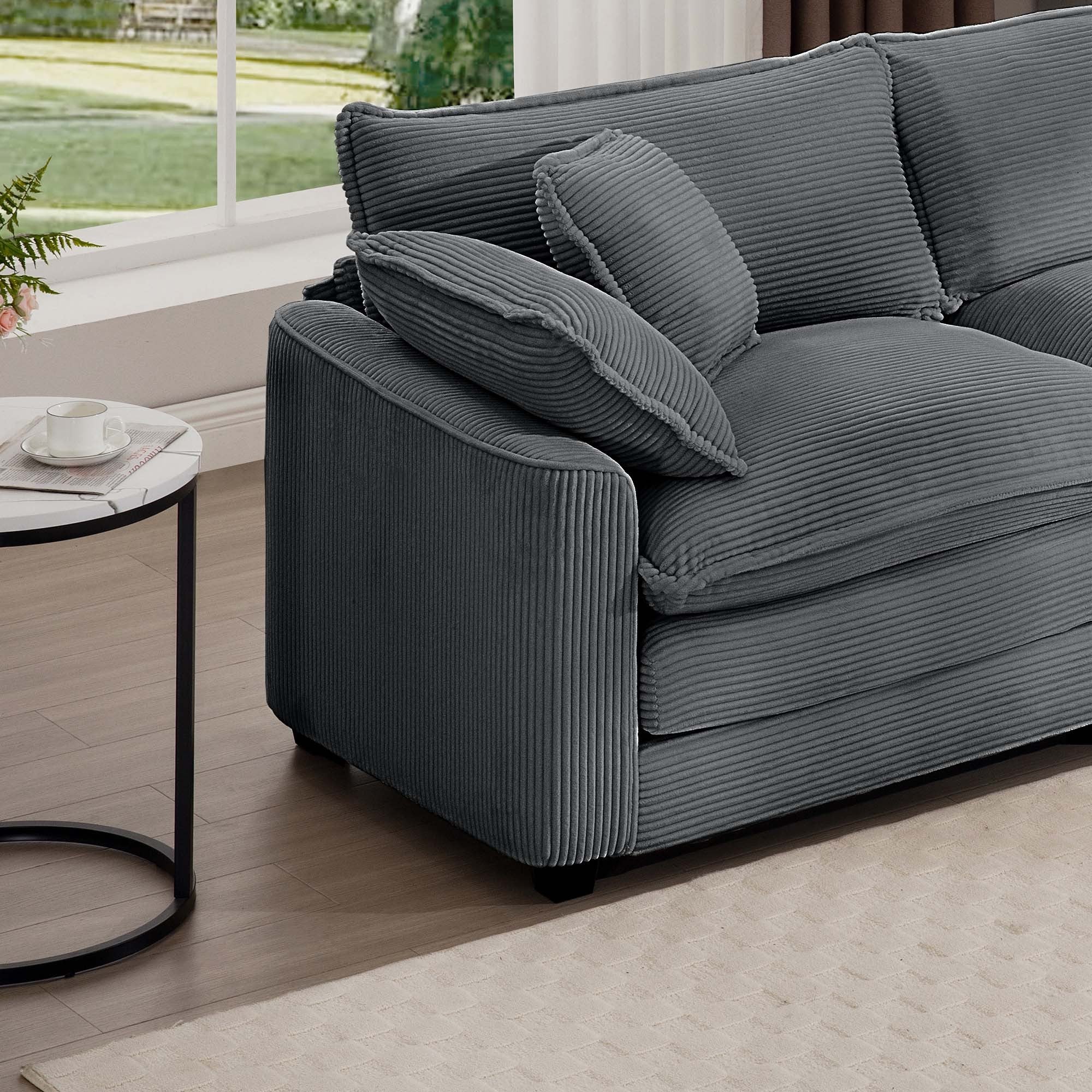 Walker Edison | Corduroy Cloud Plush Sectional Sofa with Ottoman - Image 16