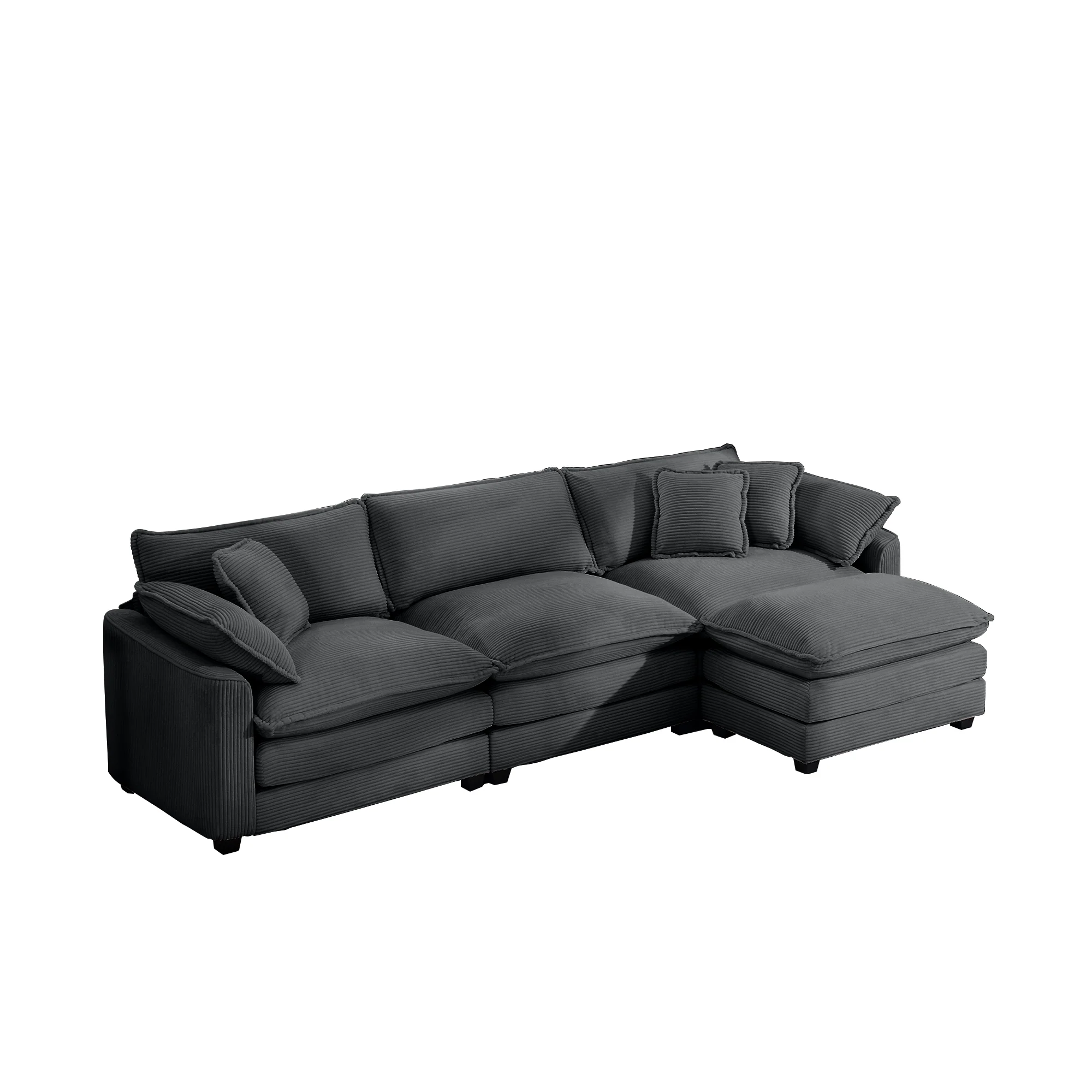 Walker Edison | Corduroy Cloud Plush Sectional Sofa with Ottoman - Image 5