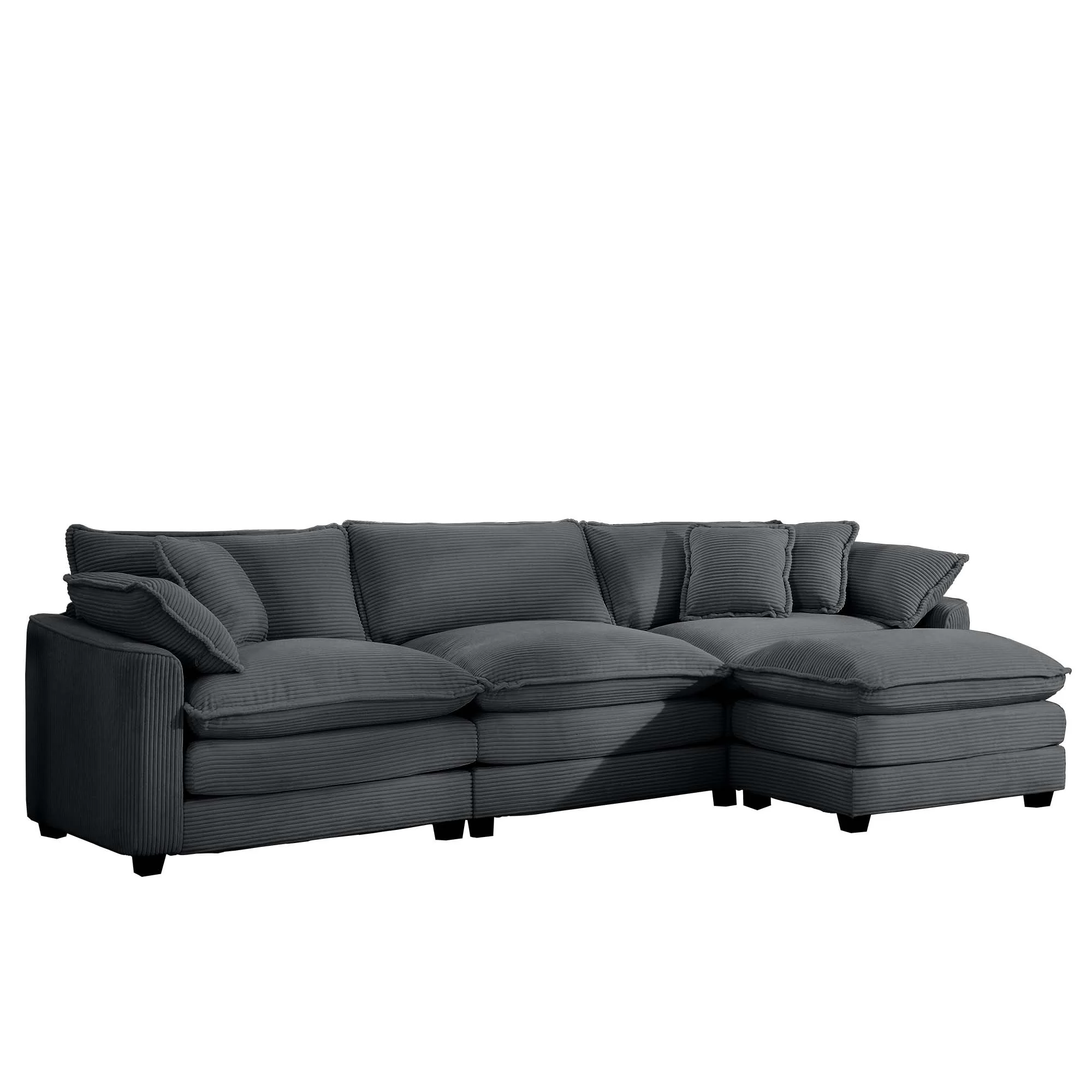 Walker Edison | Corduroy Cloud Plush Sectional Sofa with Ottoman - Image 7