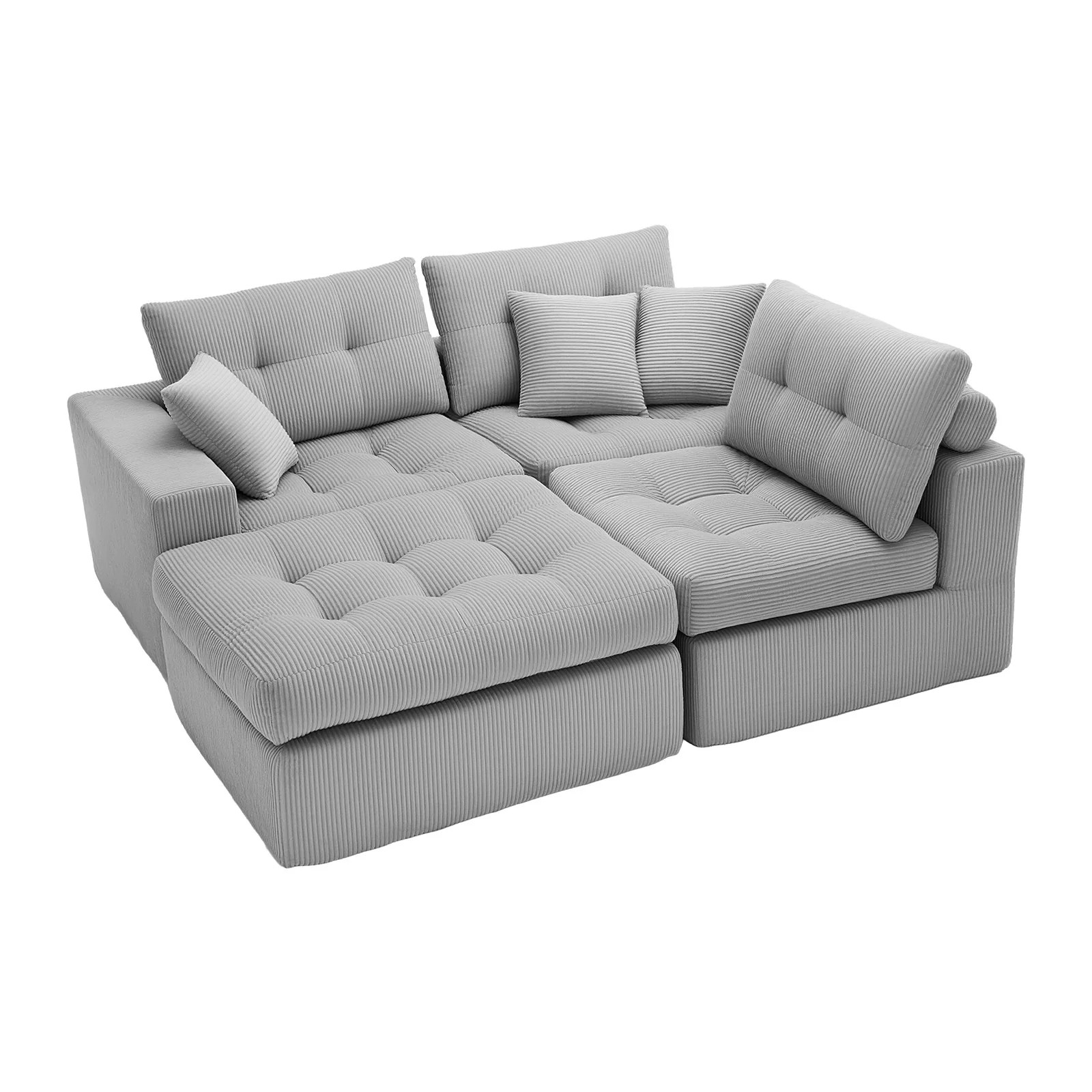 Corduroy Corner Chaise L-Shaped Sectional Sofa Bed with High-Density Sponge - Image 18