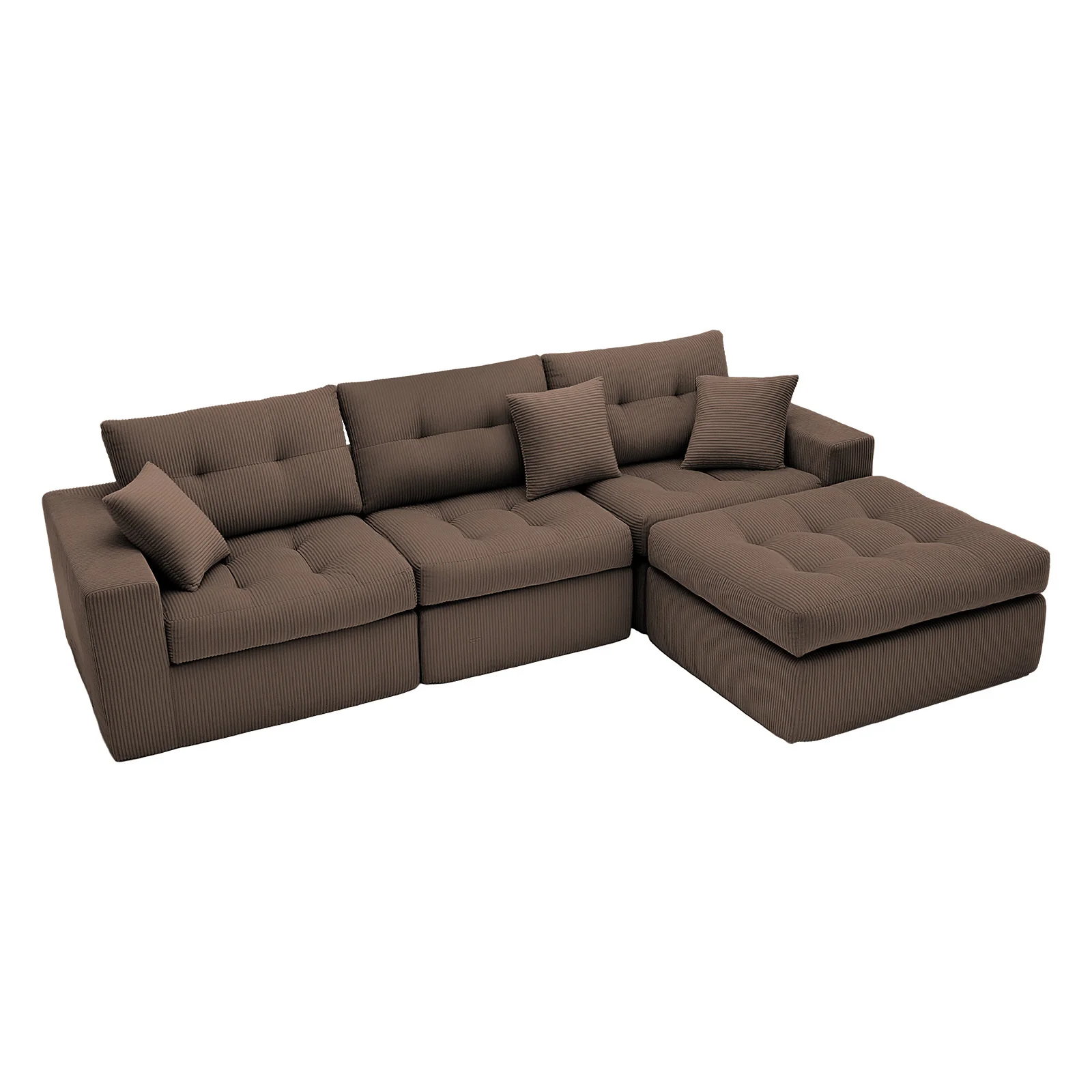 Corduroy Corner Chaise L-Shaped Sectional Sofa Bed with High-Density Sponge - Image 5