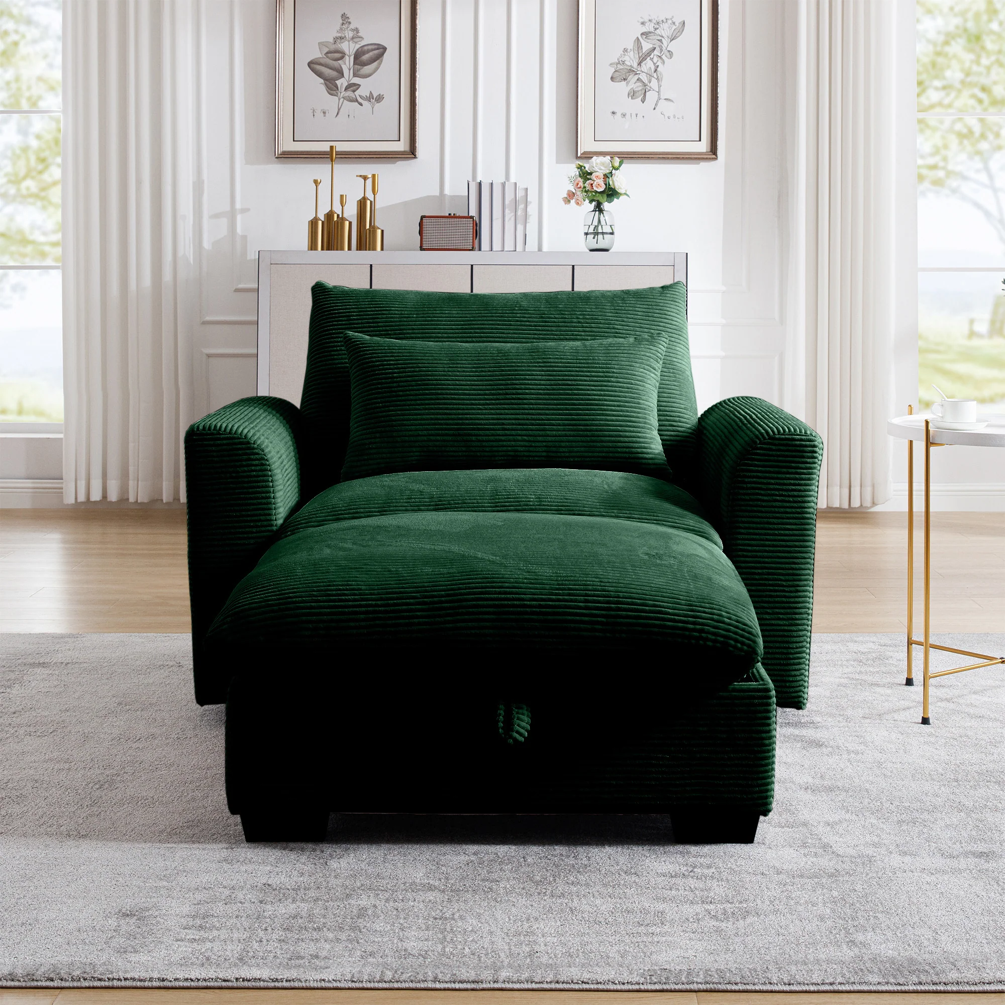 Walker Edison | Corduroy Deep Seat Accent Chair with Storage Ottoman - Image 3