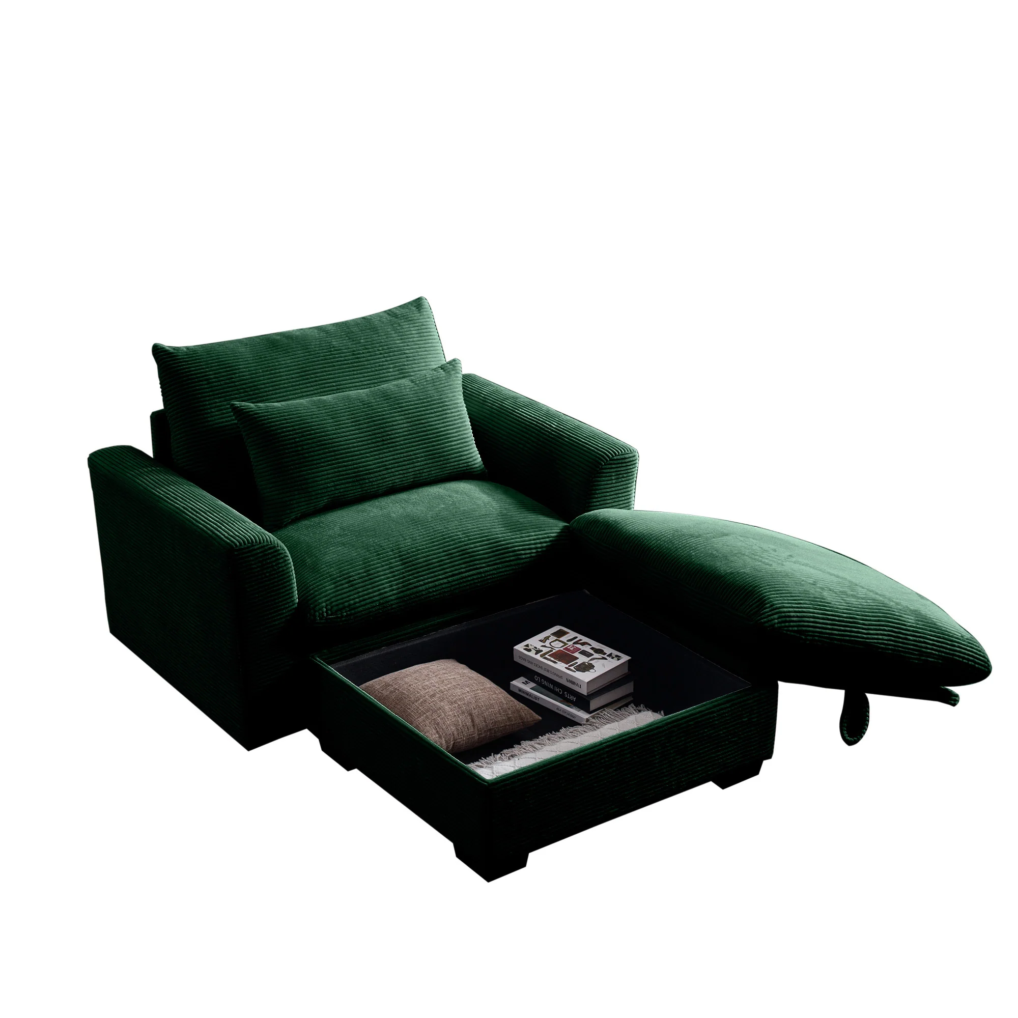 Walker Edison | Corduroy Deep Seat Accent Chair with Storage Ottoman - Image 6