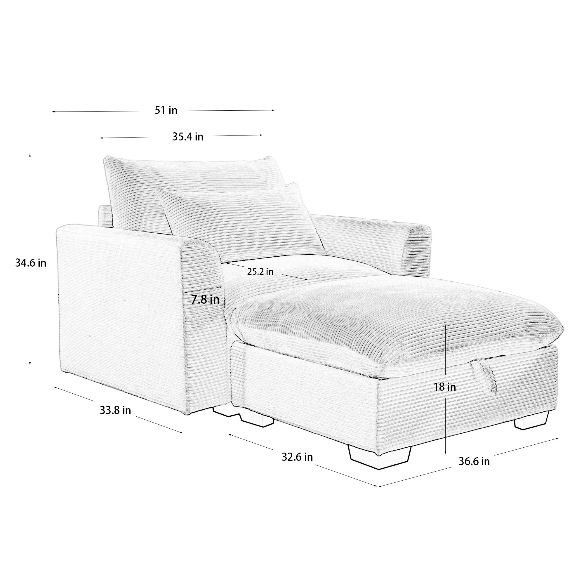 Walker Edison | Corduroy Deep Seat Accent Chair with Storage Ottoman - Image 8
