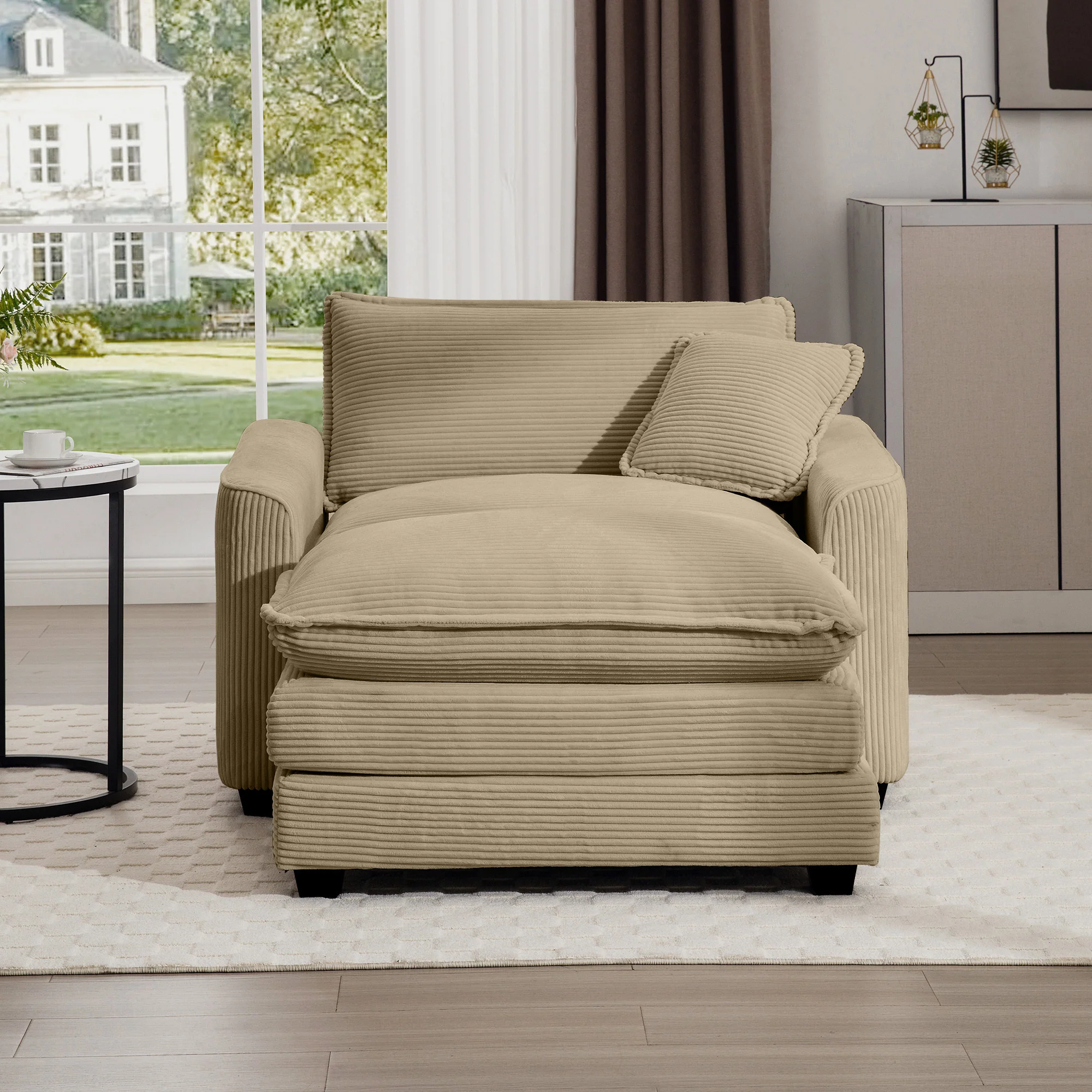 Walker Edison | Corduroy Deep Seat Sofa Chair with Ottoman - Image 2