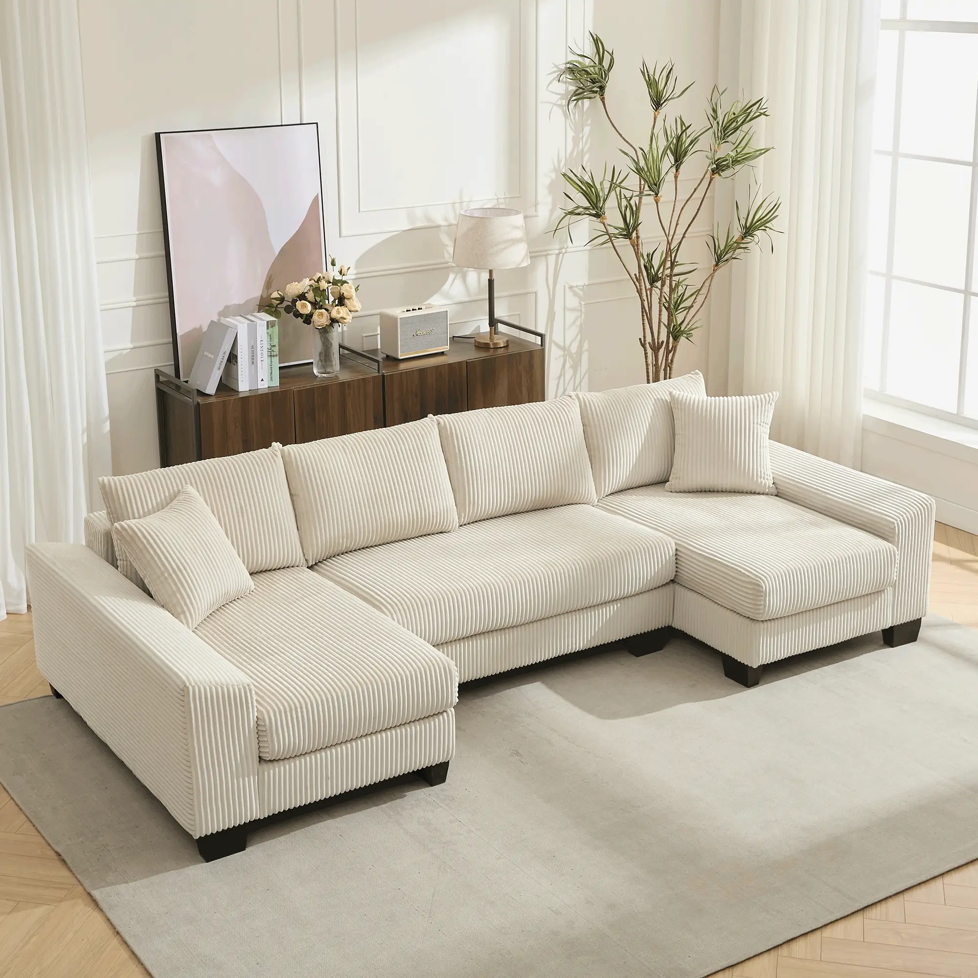 Walker Edison | Corduroy Pull Out 114' Sleeper Sofa Bed