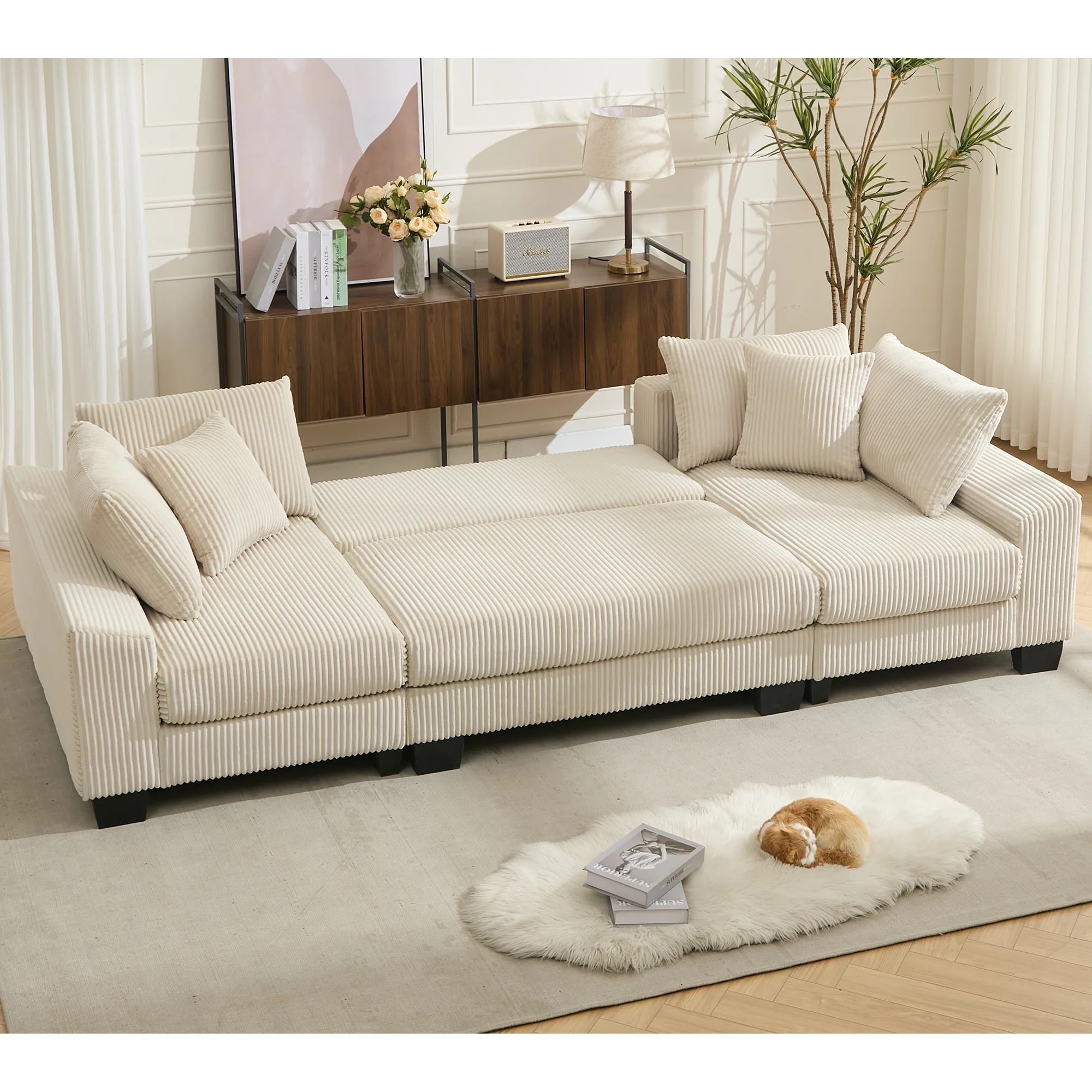 Walker Edison | Corduroy Pull Out 114' Sleeper Sofa Bed - Image 12