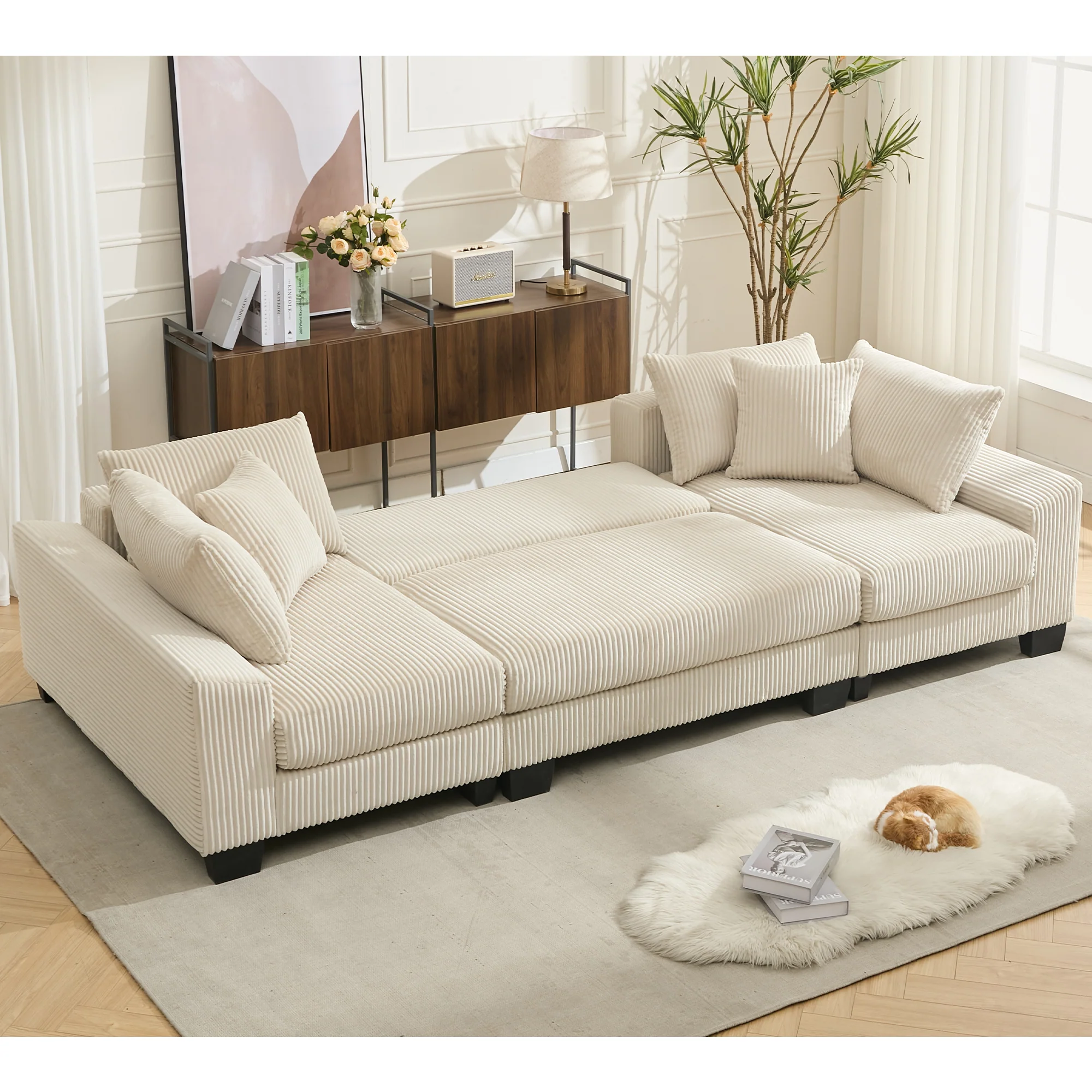 Walker Edison | Corduroy Pull Out 114' Sleeper Sofa Bed - Image 14