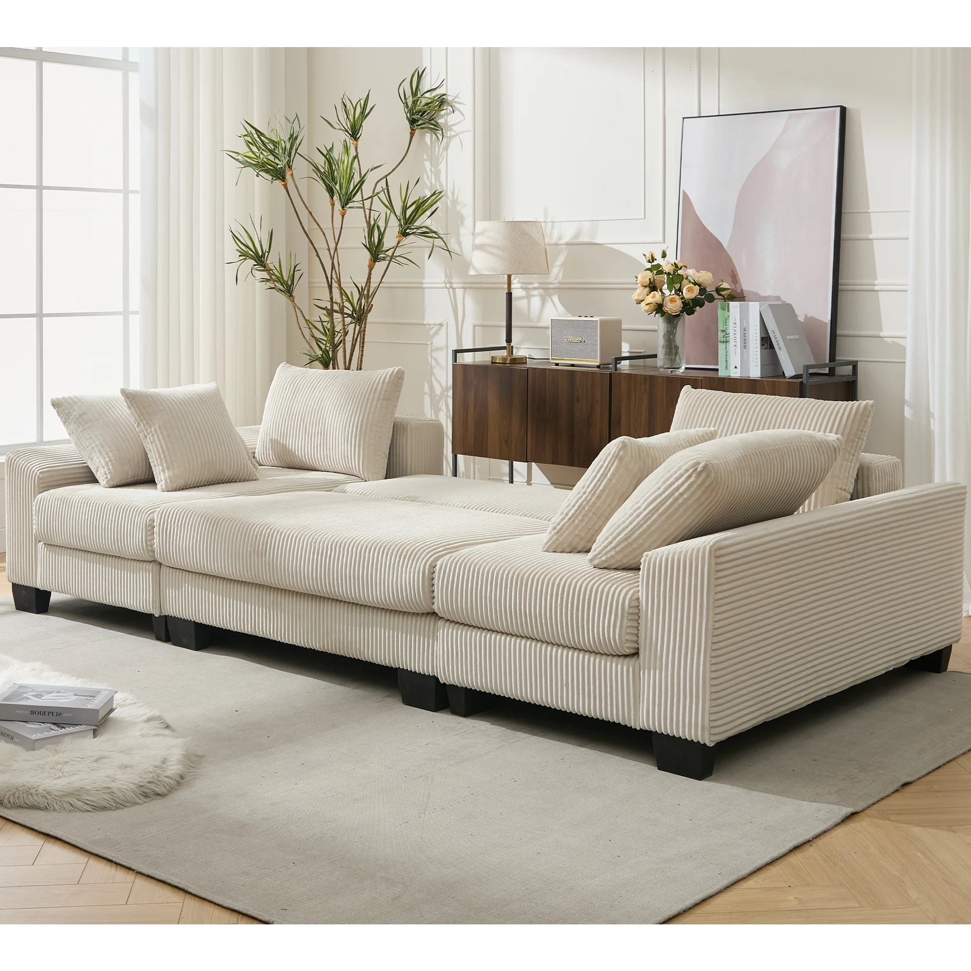 Walker Edison | Corduroy Pull Out 114' Sleeper Sofa Bed - Image 16