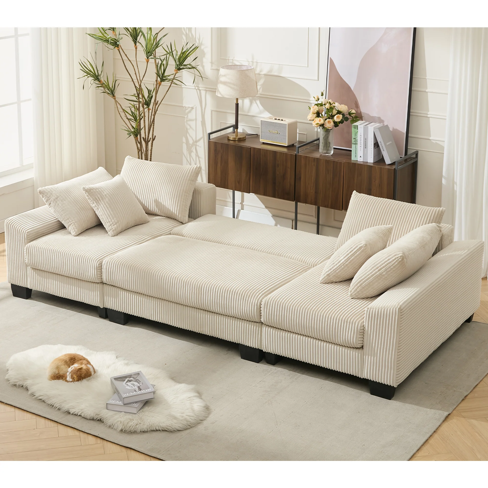 Walker Edison | Corduroy Pull Out 114' Sleeper Sofa Bed - Image 18