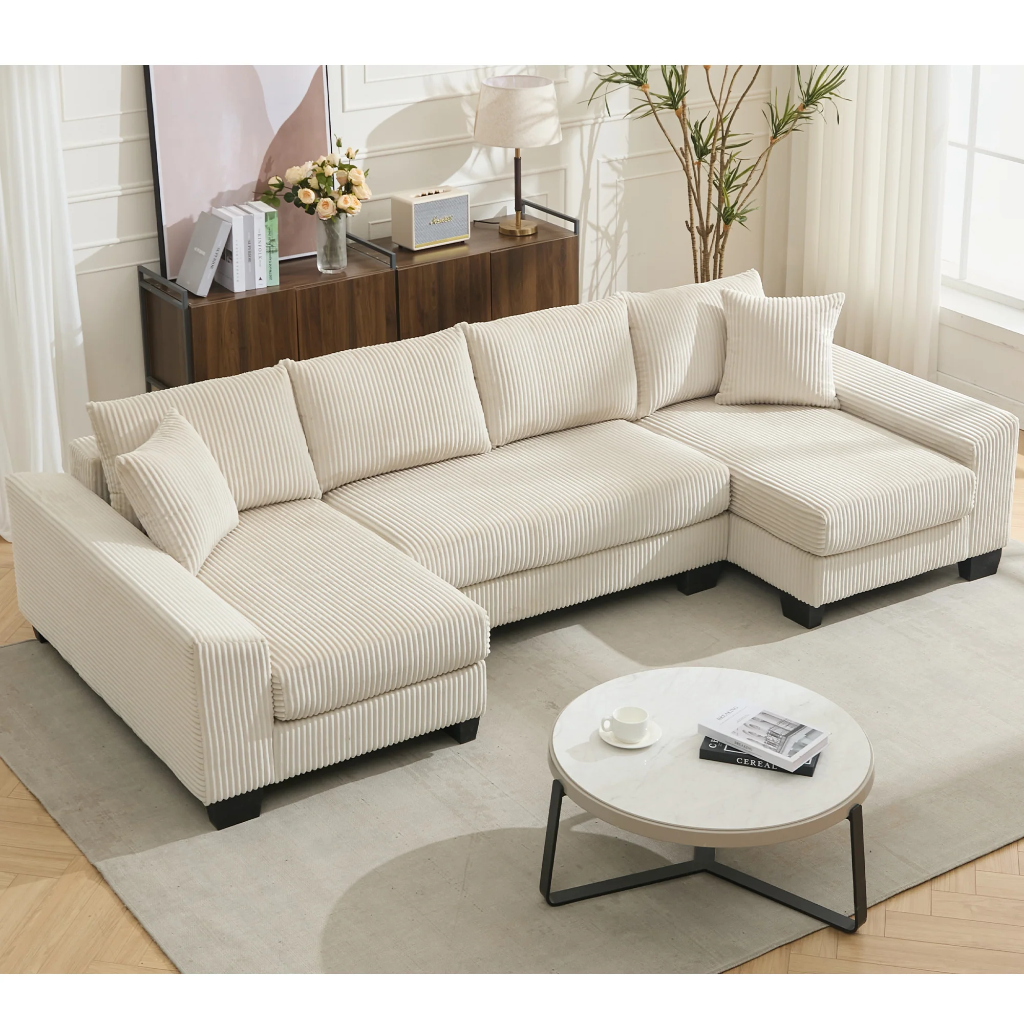 Walker Edison | Corduroy Pull Out 114' Sleeper Sofa Bed - Image 2