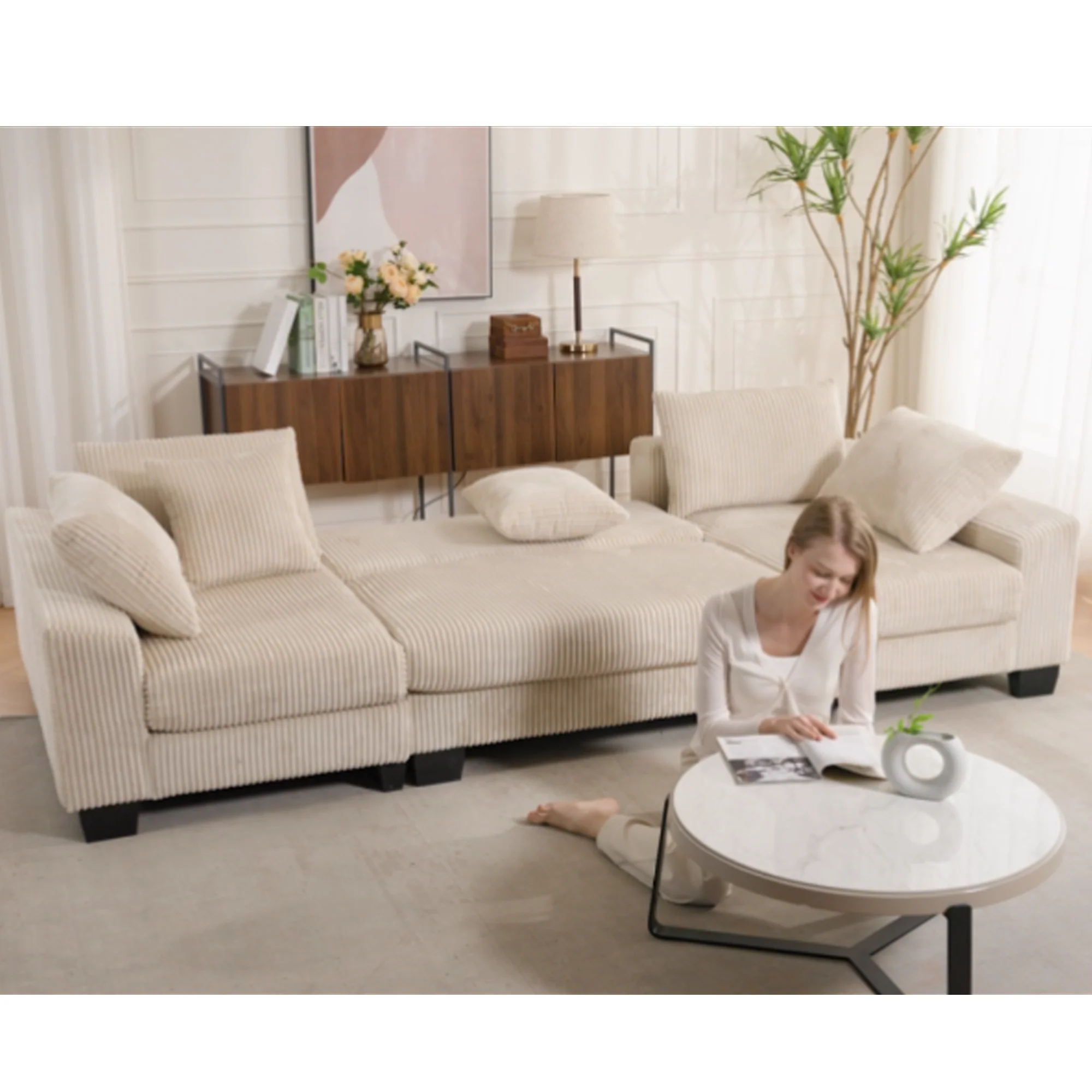 Walker Edison | Corduroy Pull Out 114' Sleeper Sofa Bed - Image 3
