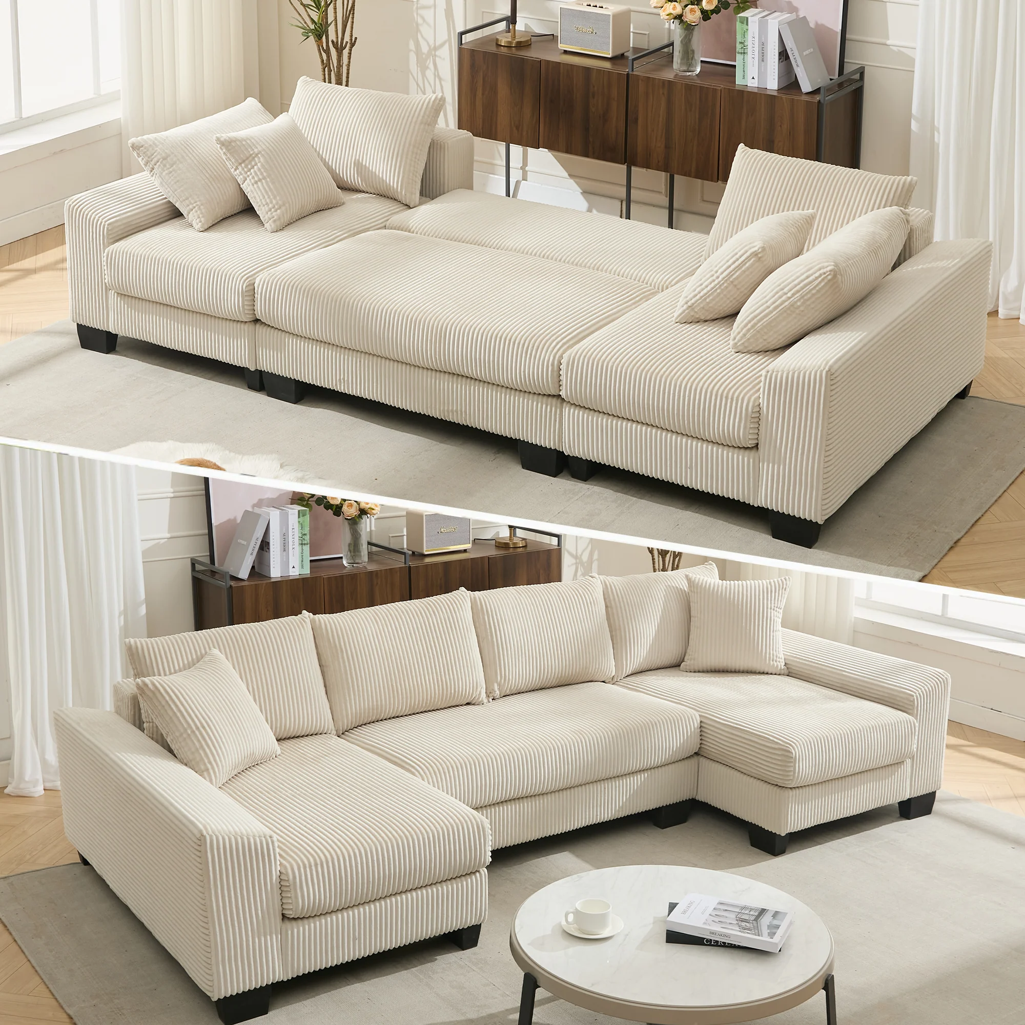 Walker Edison | Corduroy Pull Out 114' Sleeper Sofa Bed - Image 4