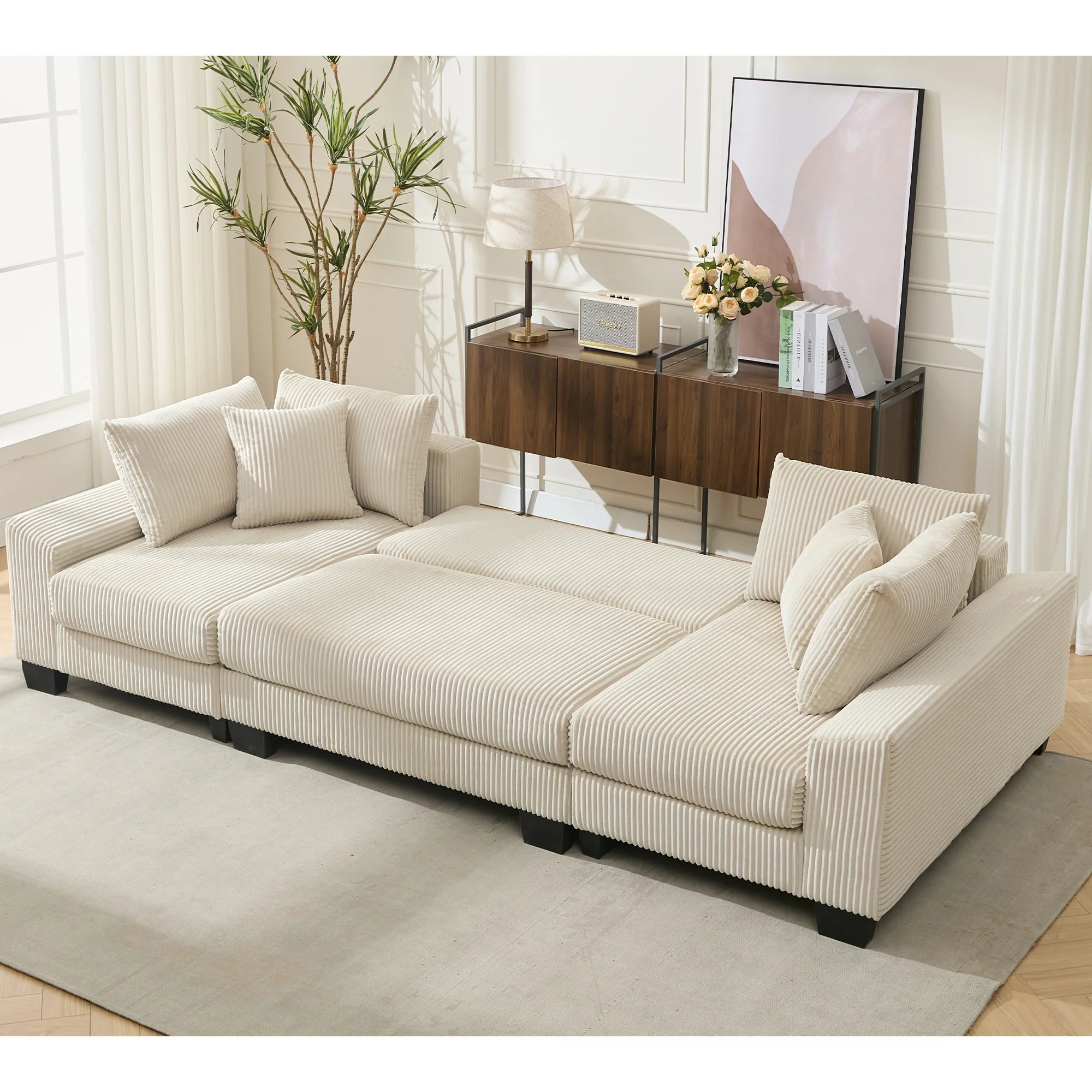 Walker Edison | Corduroy Pull Out 114' Sleeper Sofa Bed - Image 5