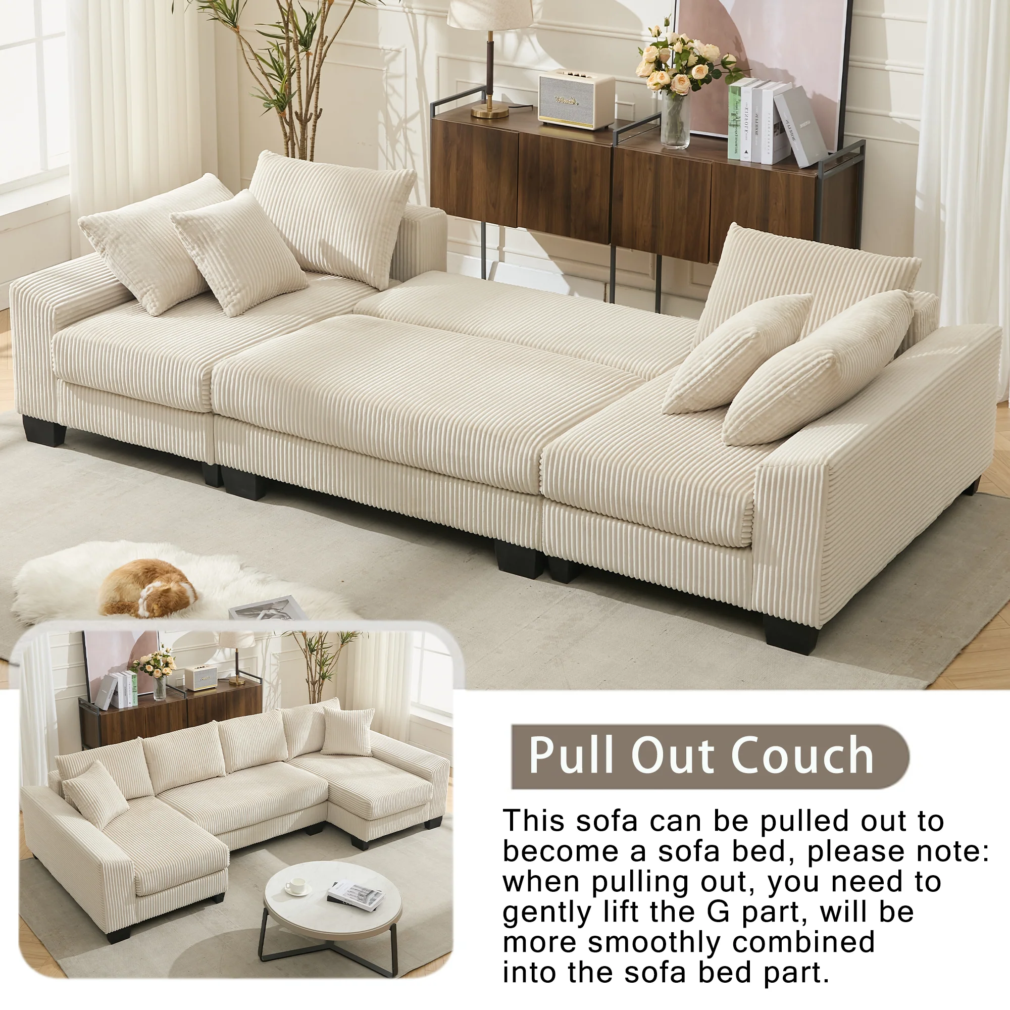 Walker Edison | Corduroy Pull Out 114' Sleeper Sofa Bed - Image 6
