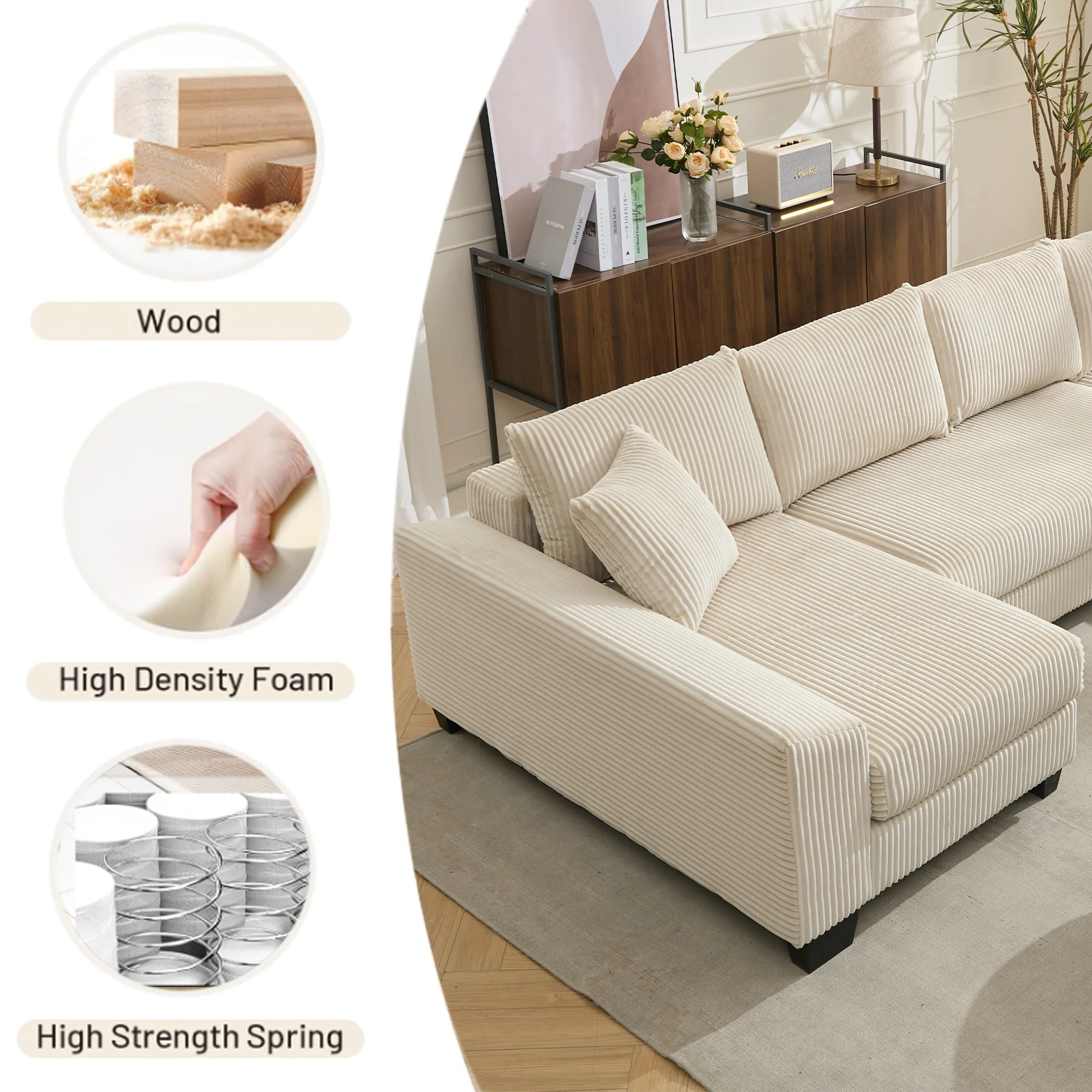Walker Edison | Corduroy Pull Out 114' Sleeper Sofa Bed - Image 8