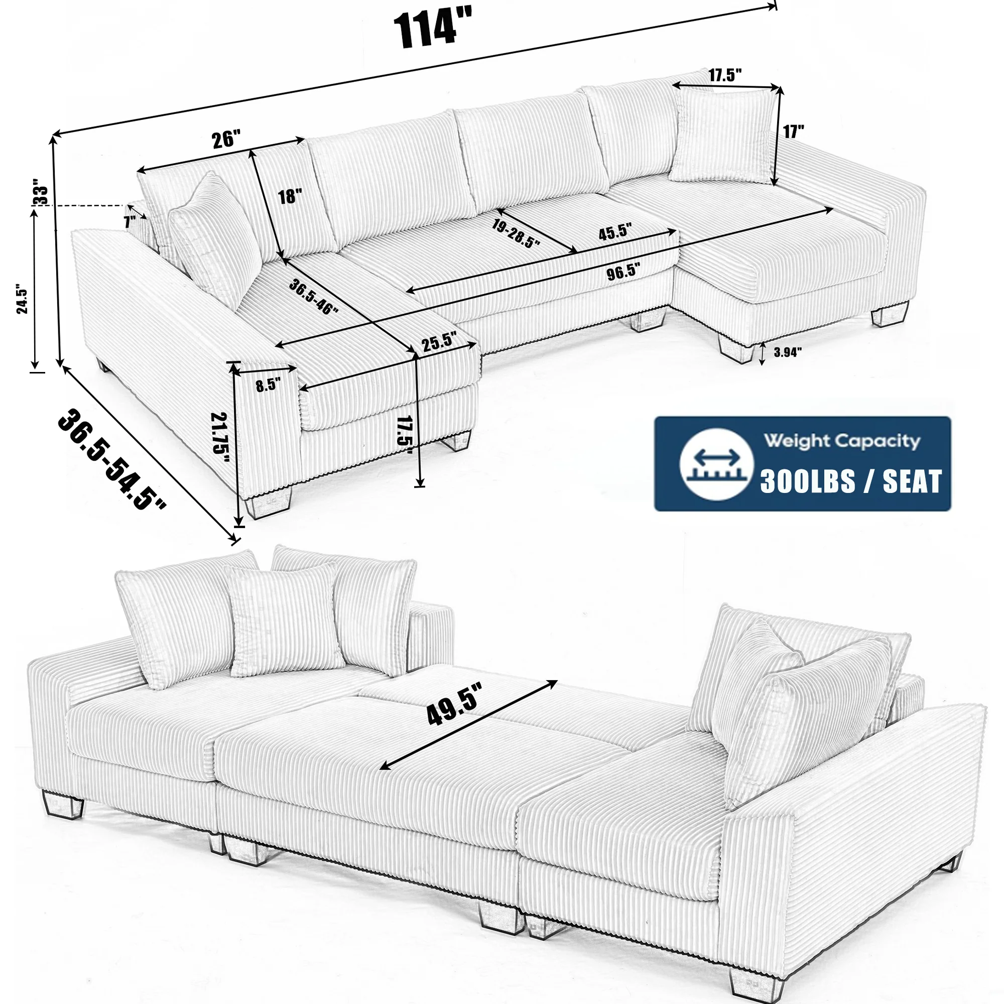 Walker Edison | Corduroy Pull Out 114' Sleeper Sofa Bed - Image 9