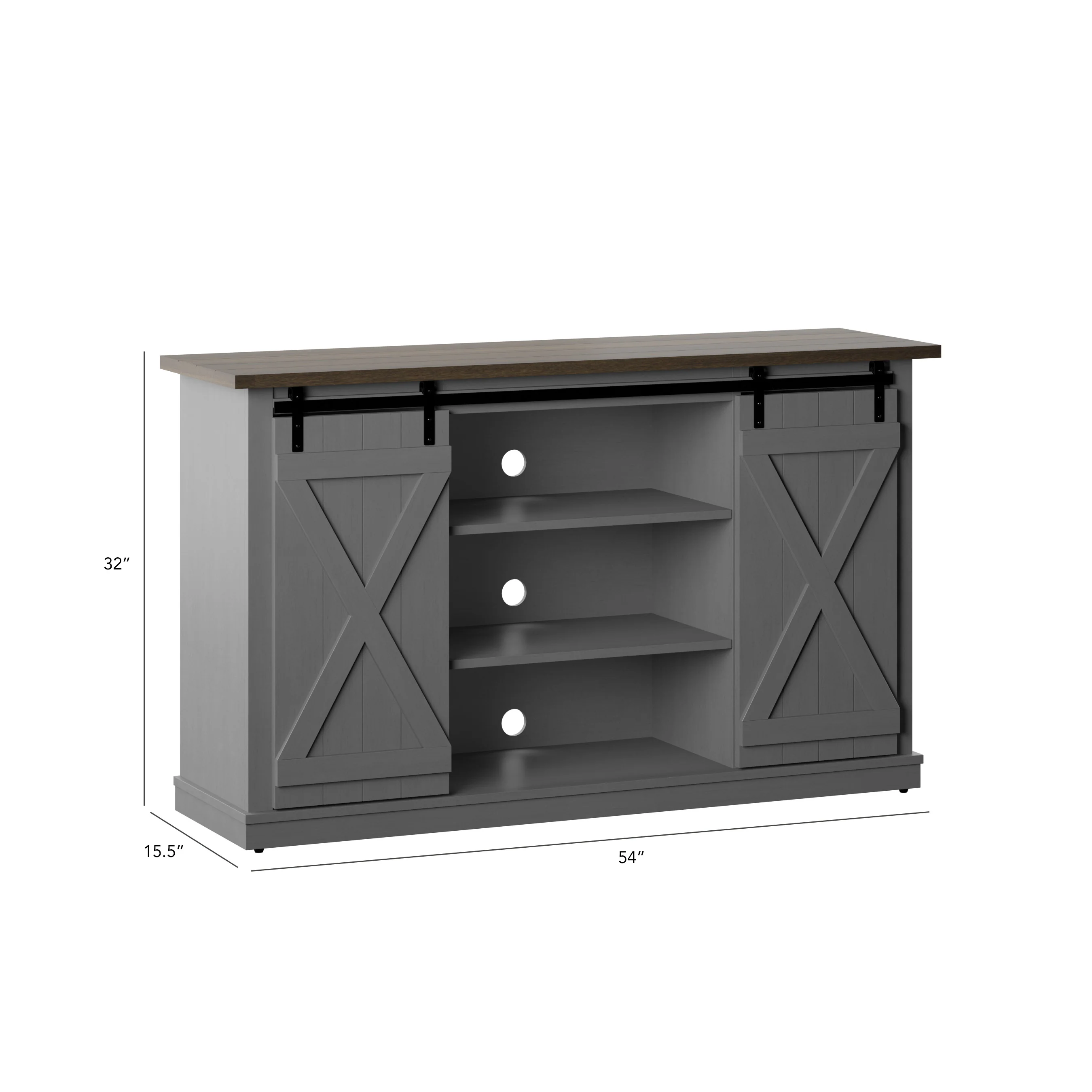 Farmhouse Sliding Barn Doors Cottonwood 54' TV Stand Media Console - Image 23