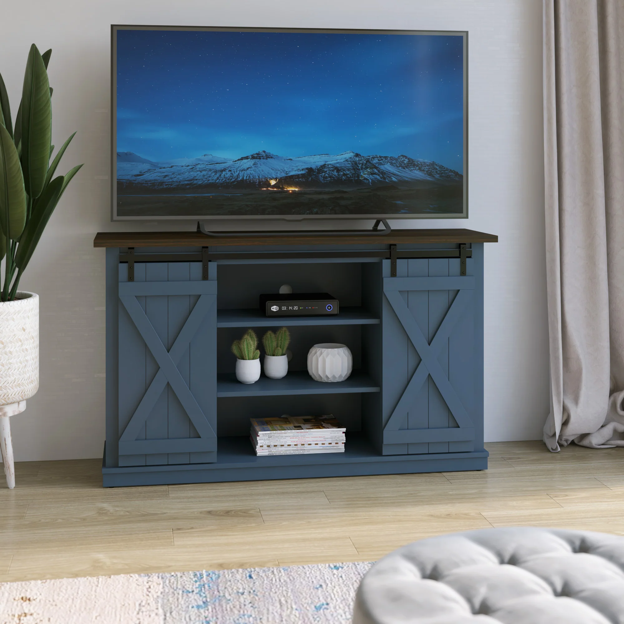 Farmhouse Sliding Barn Doors Cottonwood 54' TV Stand Media Console - Image 4
