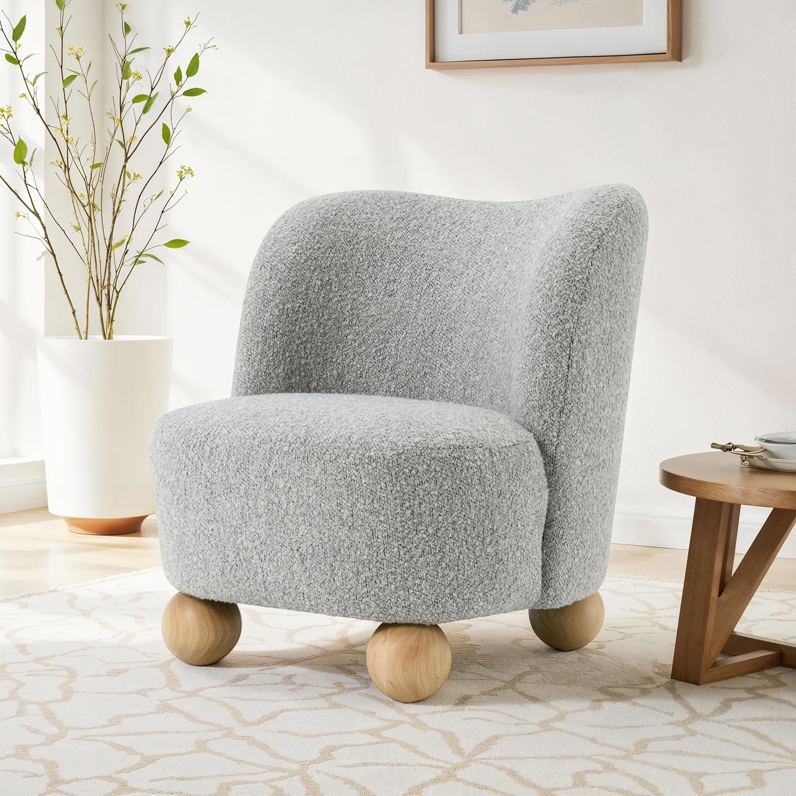 Curve Back Boucle Accent Chair with Ball Feet - Image 10