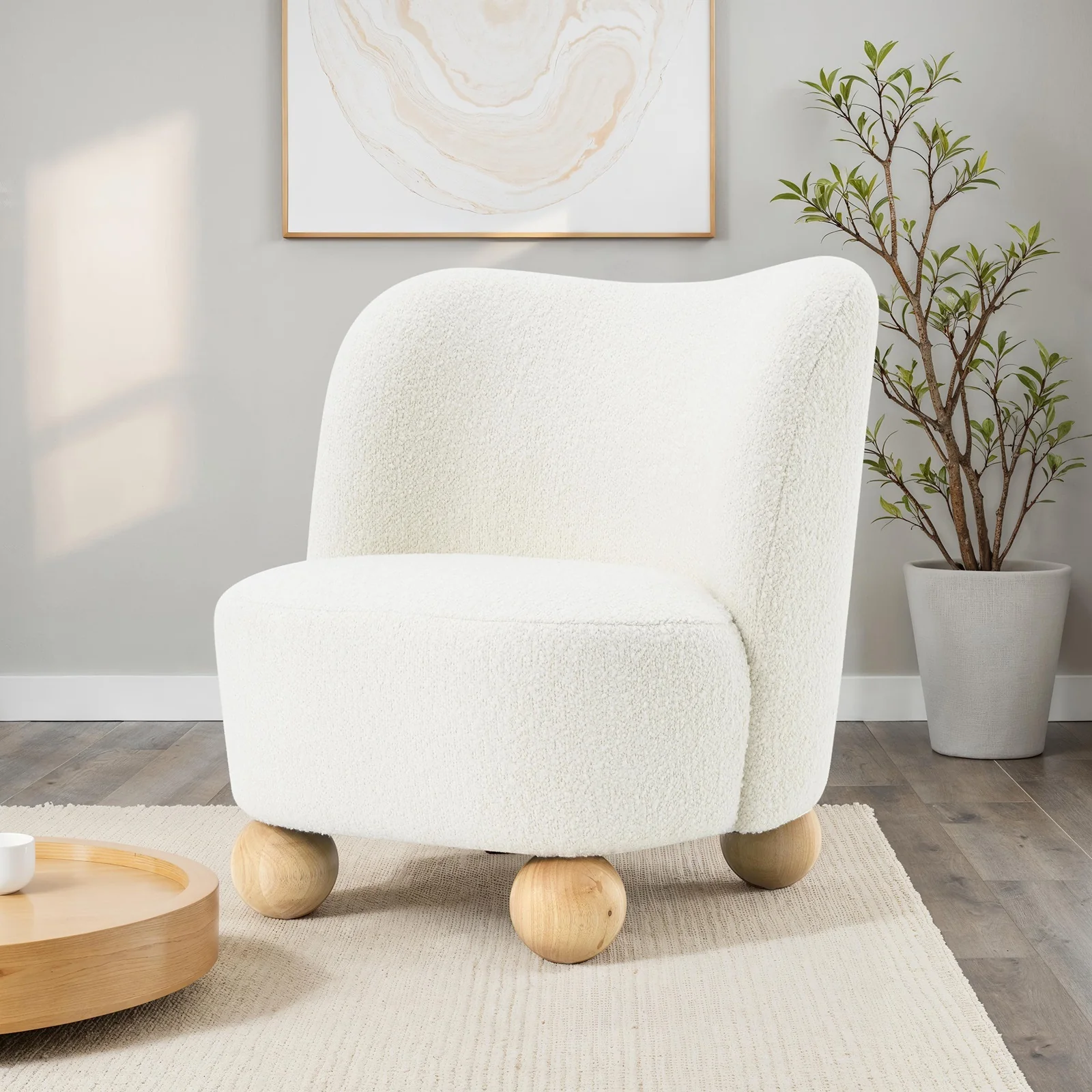 Curve Back Boucle Accent Chair with Ball Feet - Image 11
