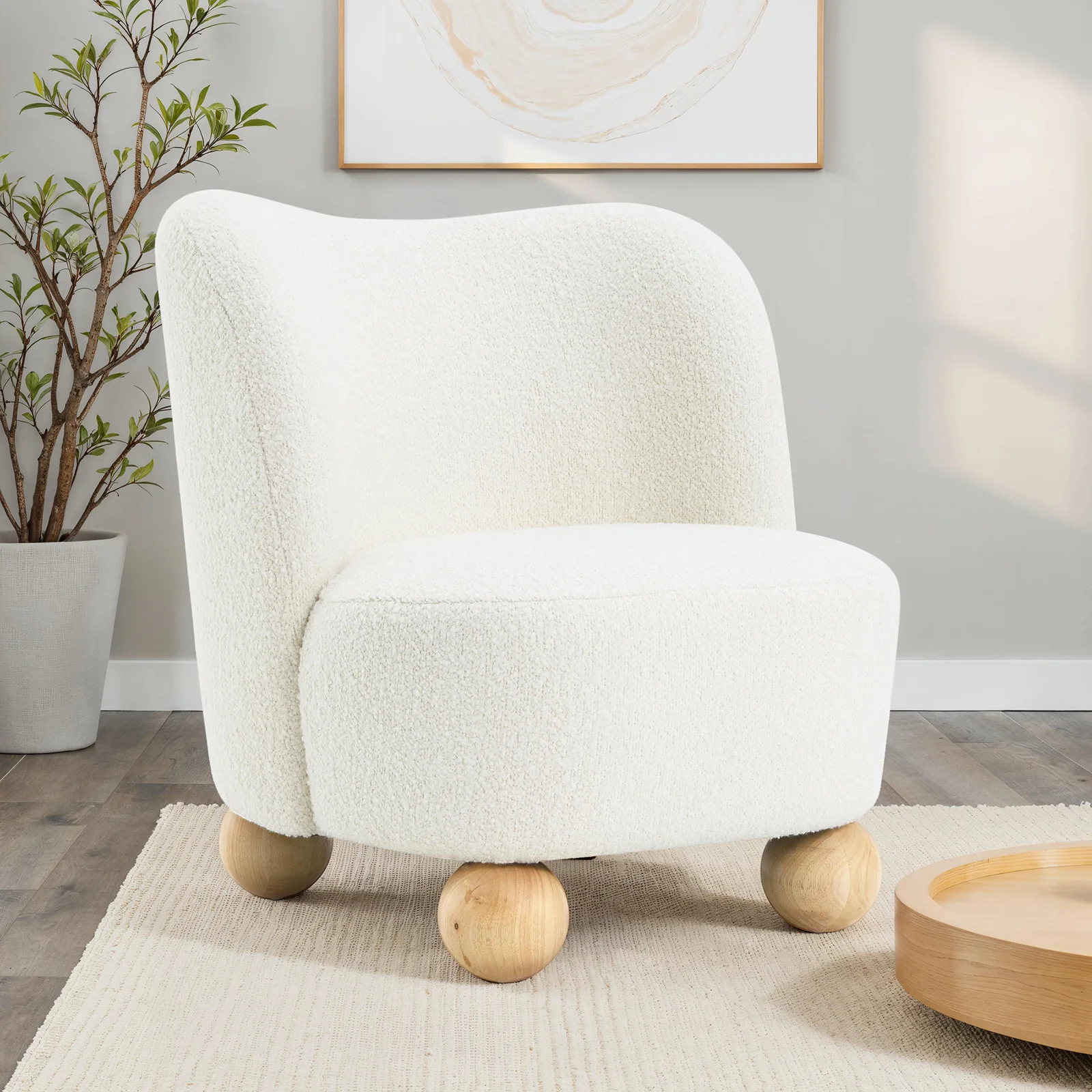 Curve Back Boucle Accent Chair with Ball Feet - Image 18