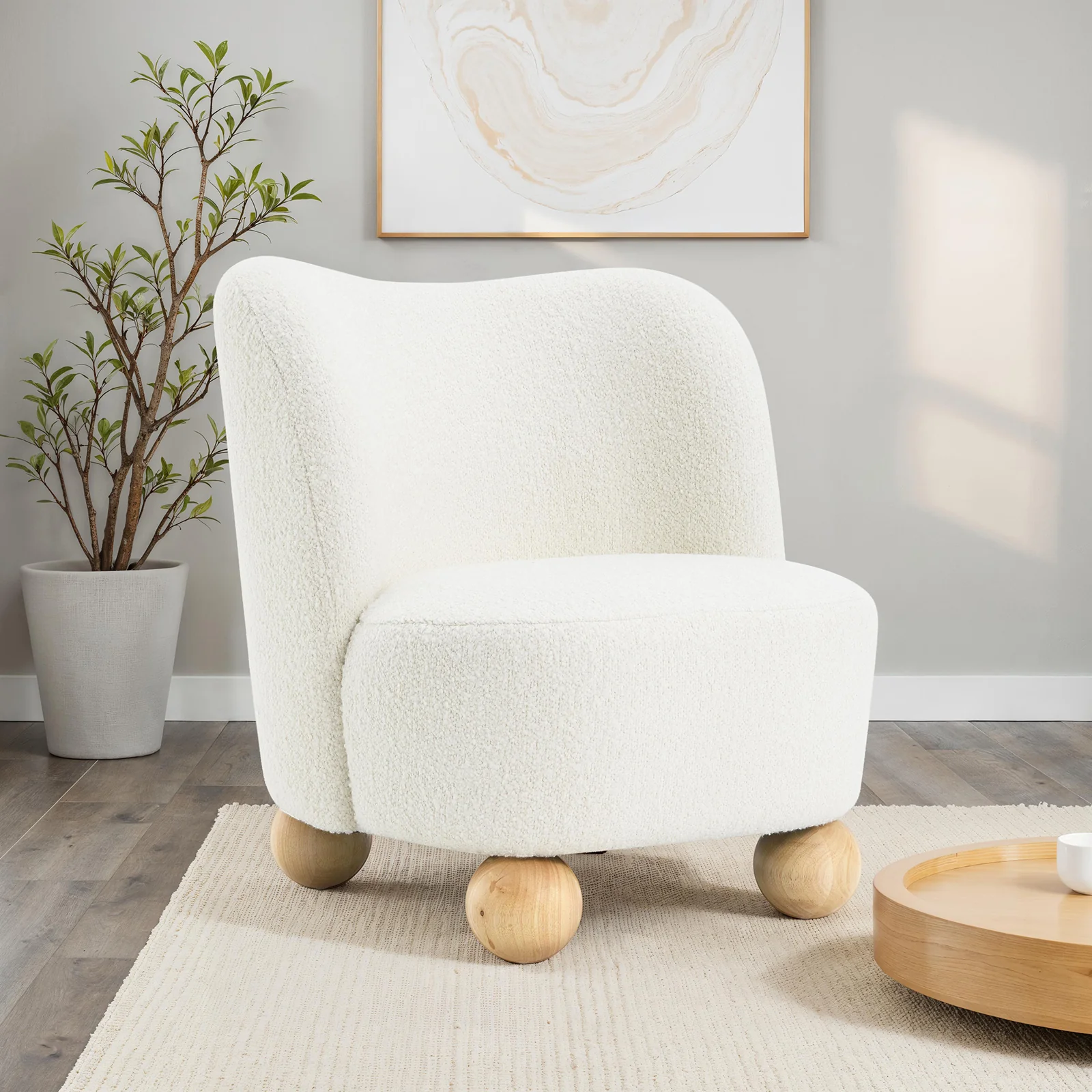 Curve Back Boucle Accent Chair with Ball Feet - Image 2