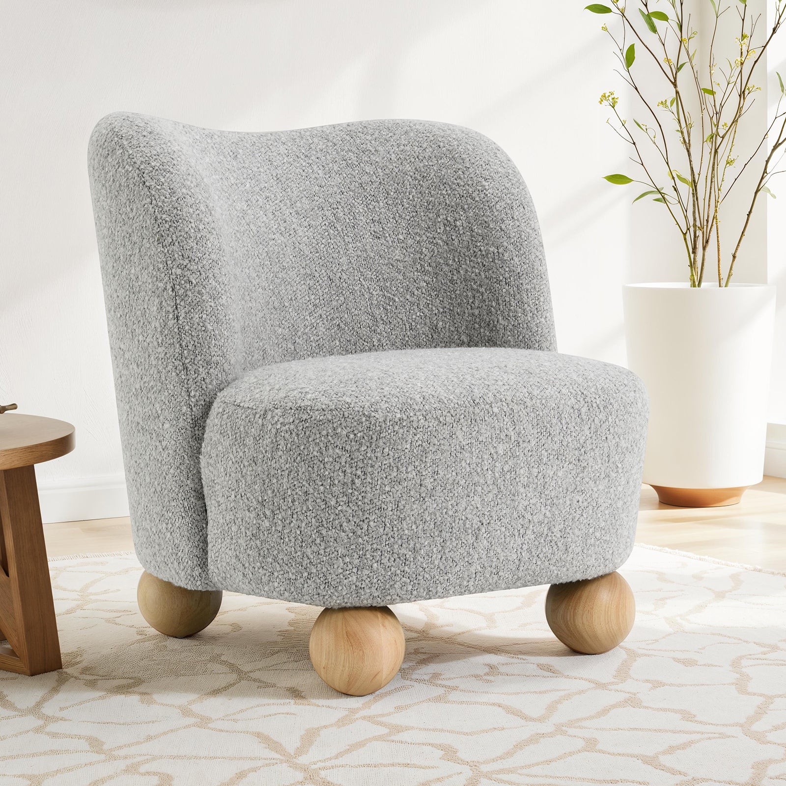 Curve Back Boucle Accent Chair with Ball Feet - Image 3