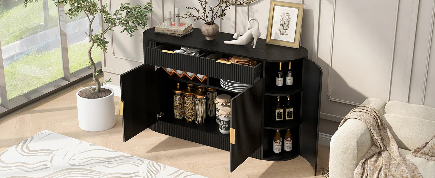 Curve Design Fluted Accent Cabinet Storage - Sideboard / TV Stand - Image 5