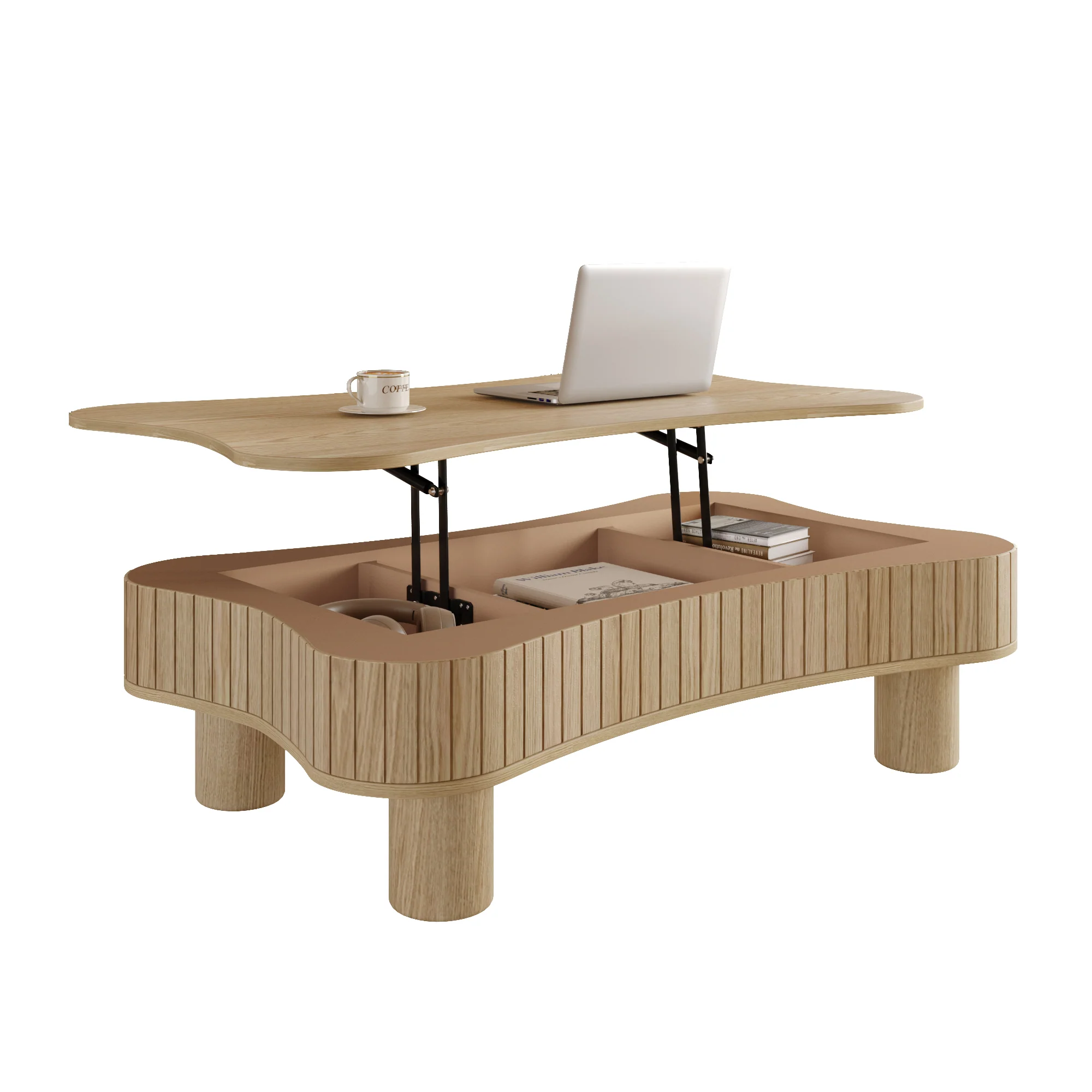 Walker Edison | Curve Design Reeded Lift Top Coffee Table and Desk - Image 16