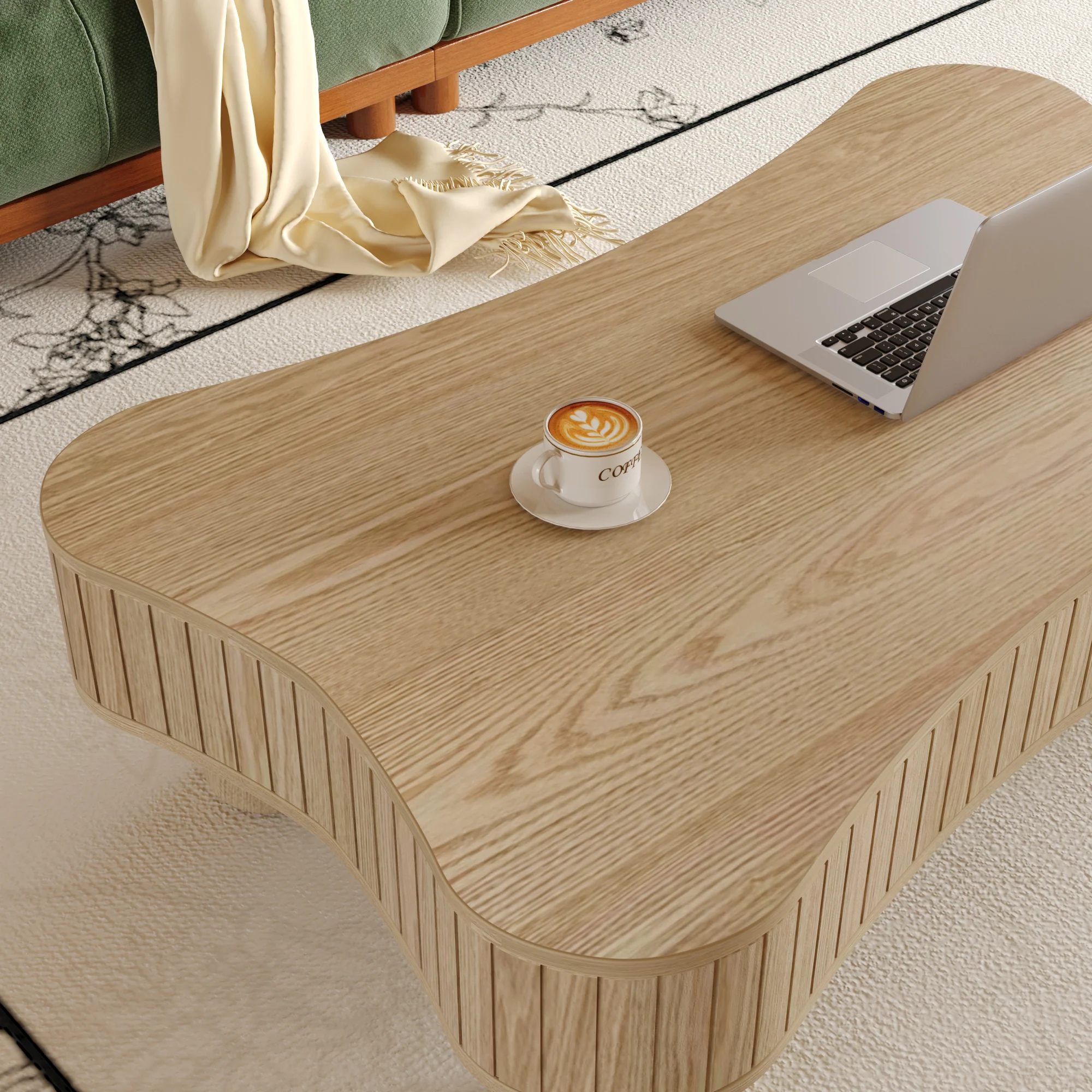 Walker Edison | Curve Design Reeded Lift Top Coffee Table and Desk - Image 8