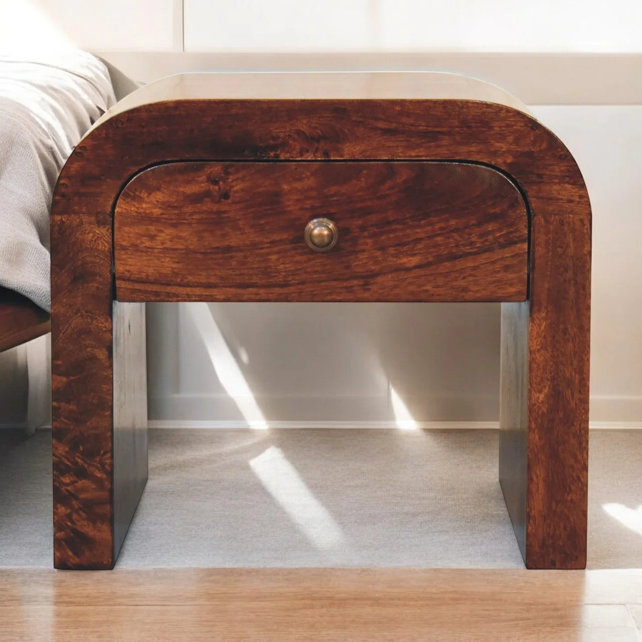 Curve Design Solid Wood Walnut Nightstand
