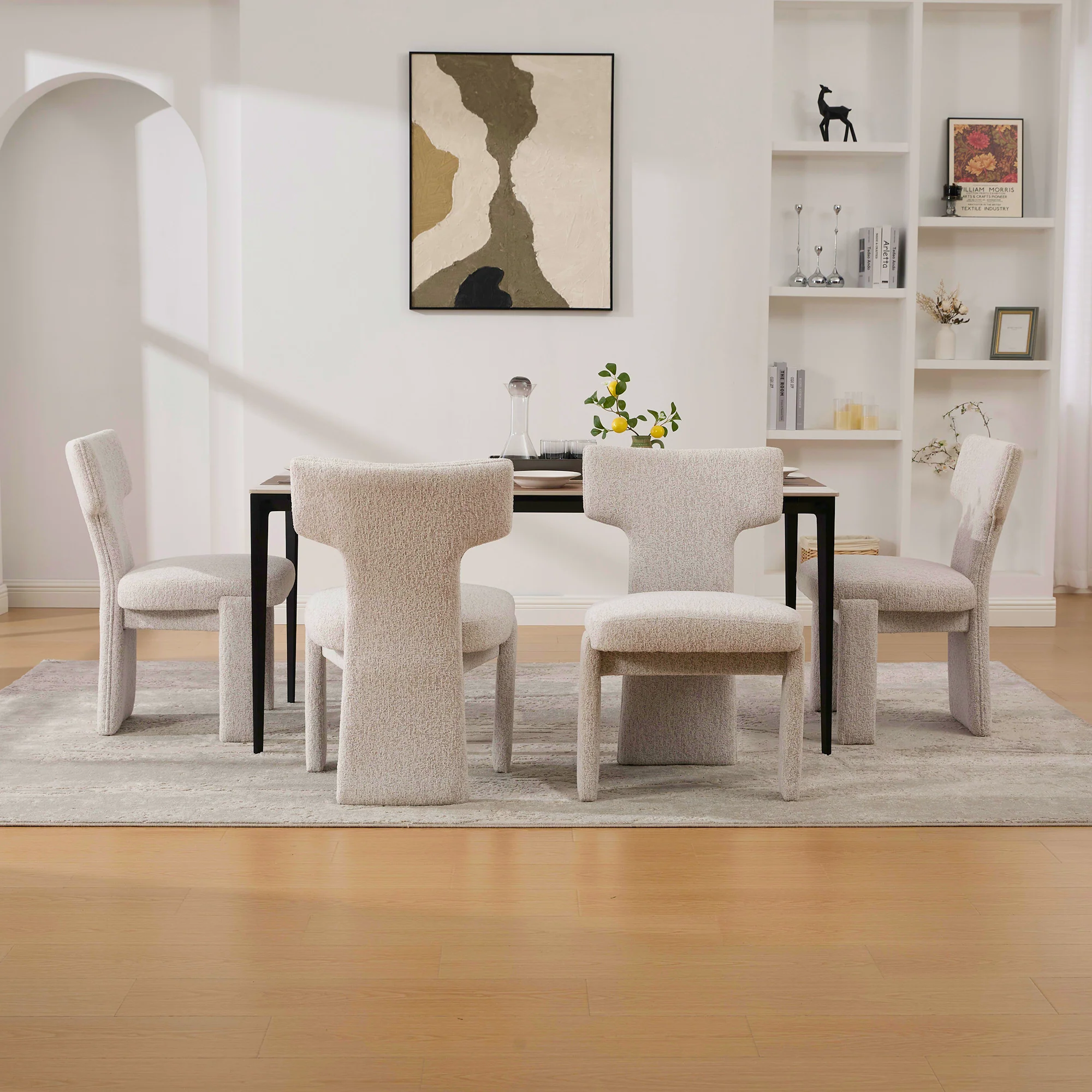 Curve Design Wide Modern Upholstered Chenille Dining Chair Set of 4