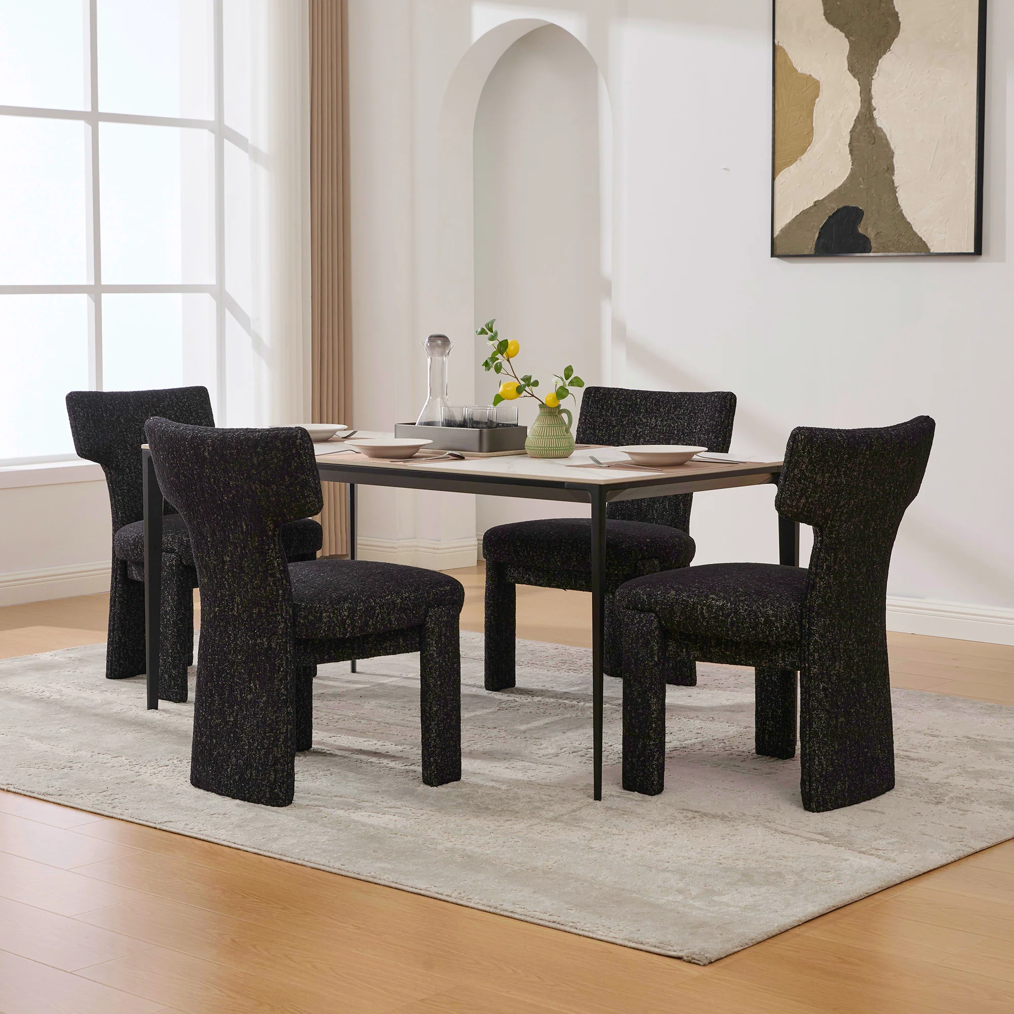 Curve Design Wide Modern Upholstered Chenille Dining Chair Set of 4 - Image 13
