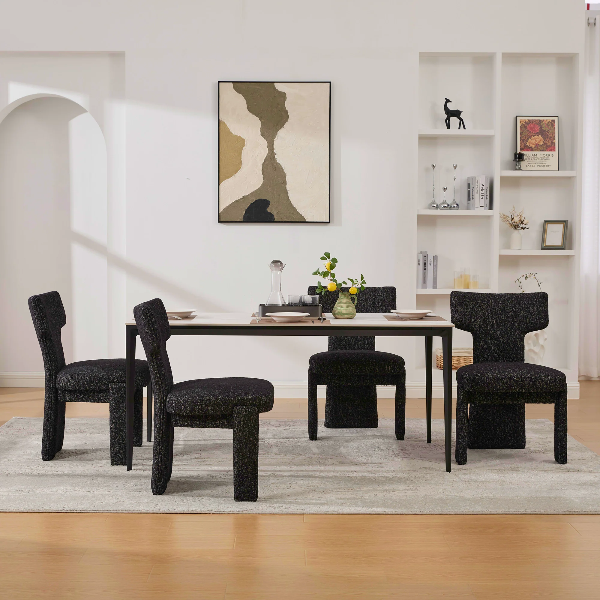 Curve Design Wide Modern Upholstered Chenille Dining Chair Set of 4 - Image 14