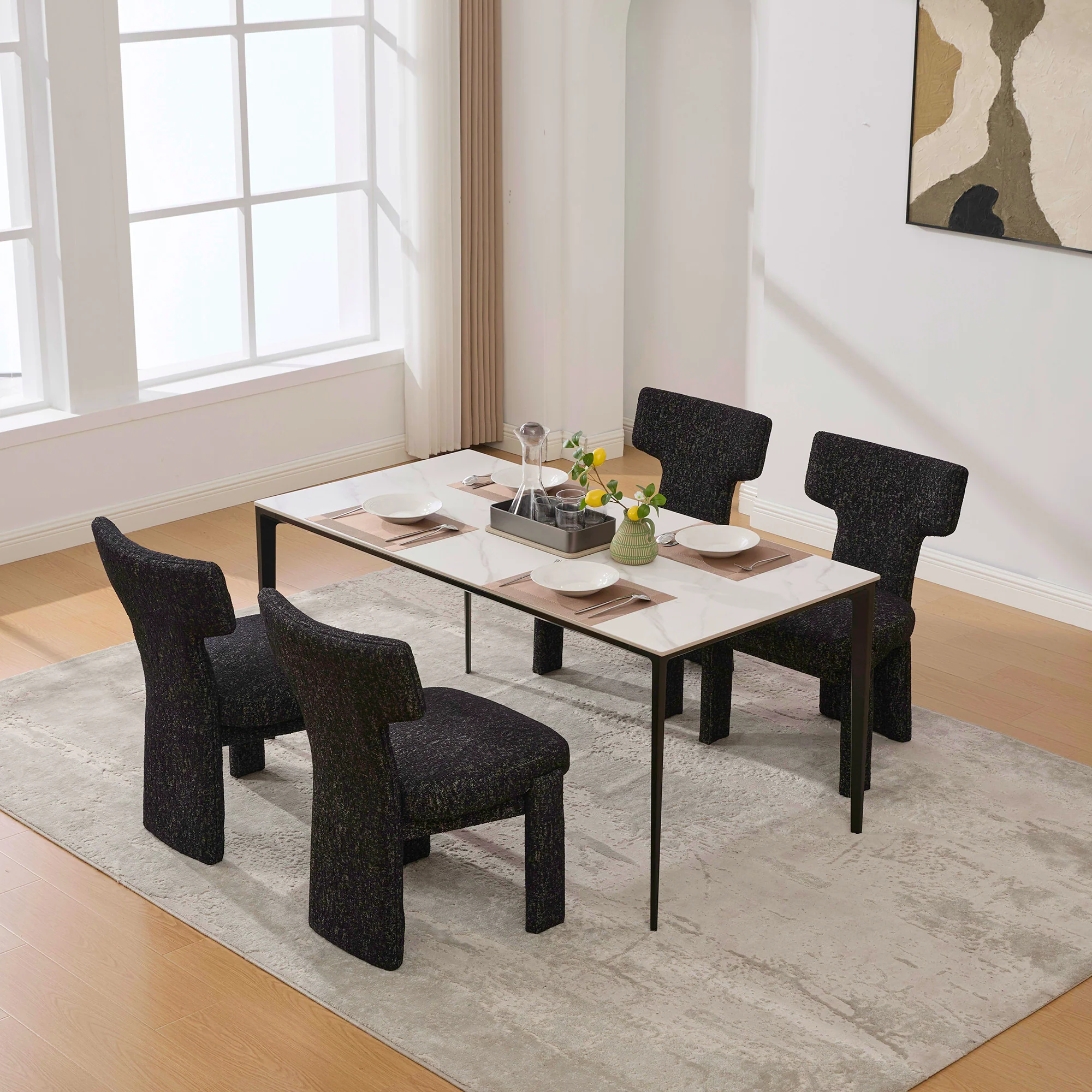 Curve Design Wide Modern Upholstered Chenille Dining Chair Set of 4 - Image 15