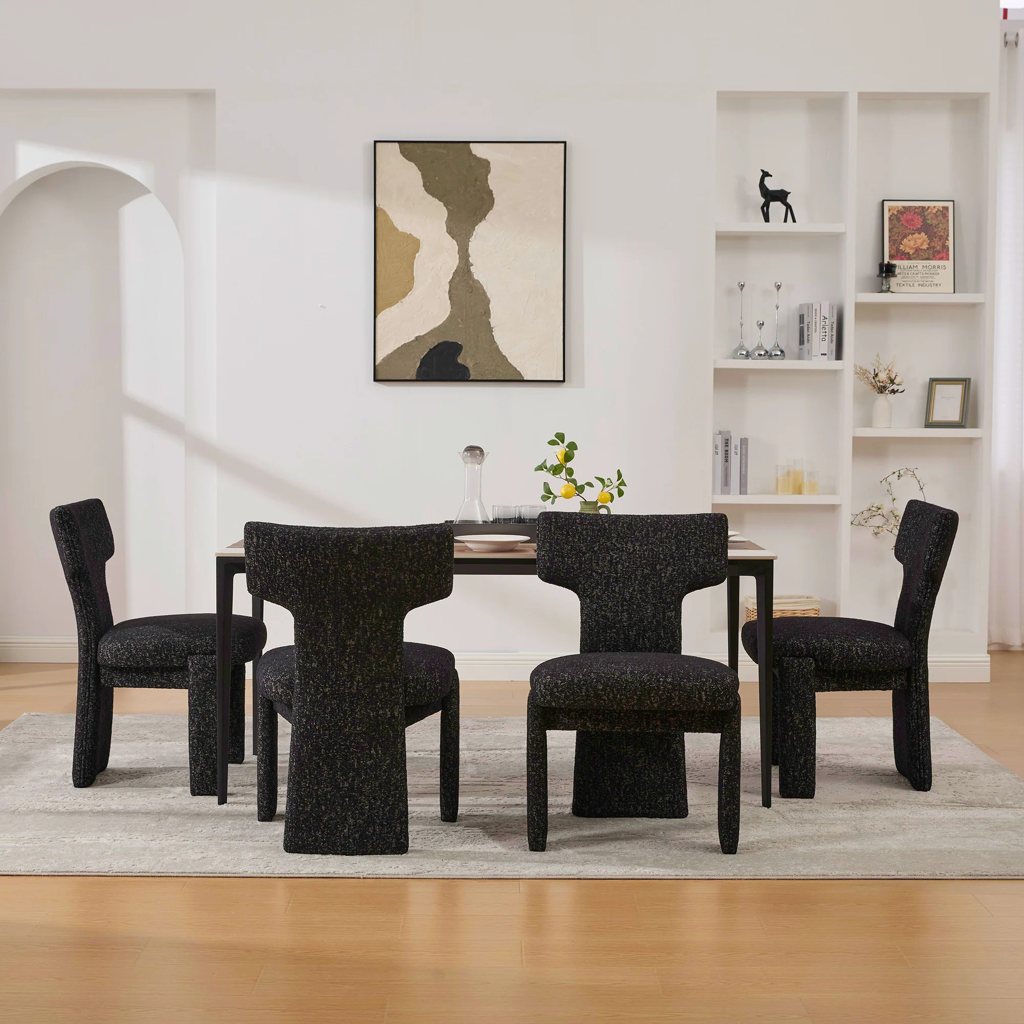 Curve Design Wide Modern Upholstered Chenille Dining Chair Set of 4 - Image 16