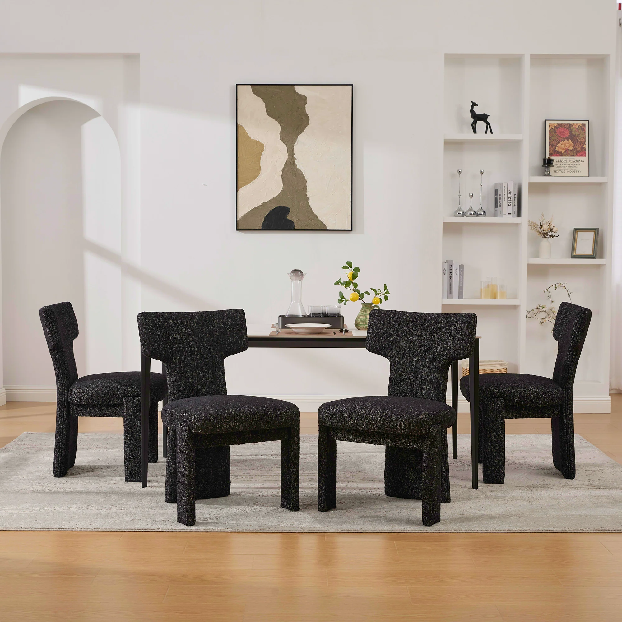 Curve Design Wide Modern Upholstered Chenille Dining Chair Set of 4 - Image 17