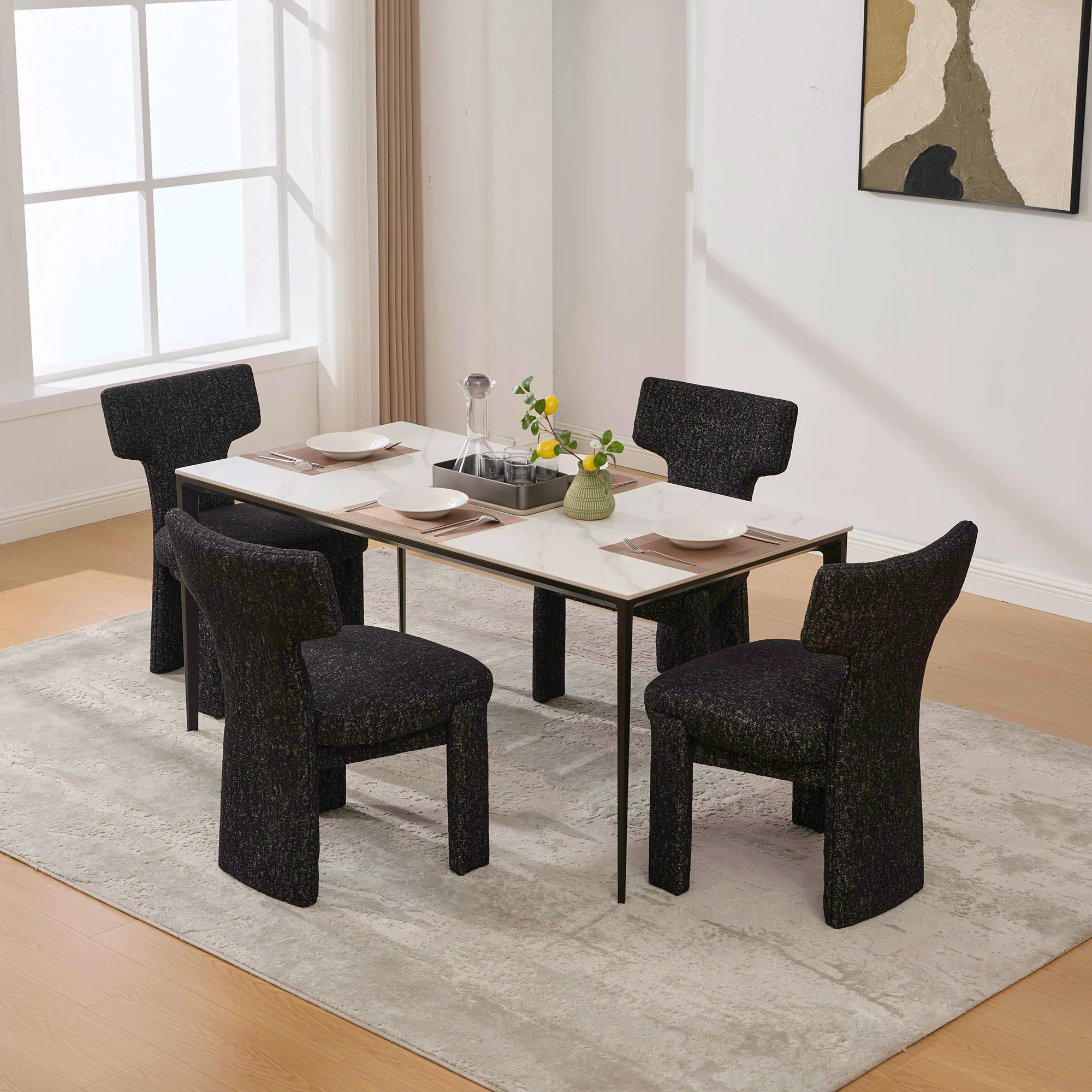 Curve Design Wide Modern Upholstered Chenille Dining Chair Set of 4 - Image 2