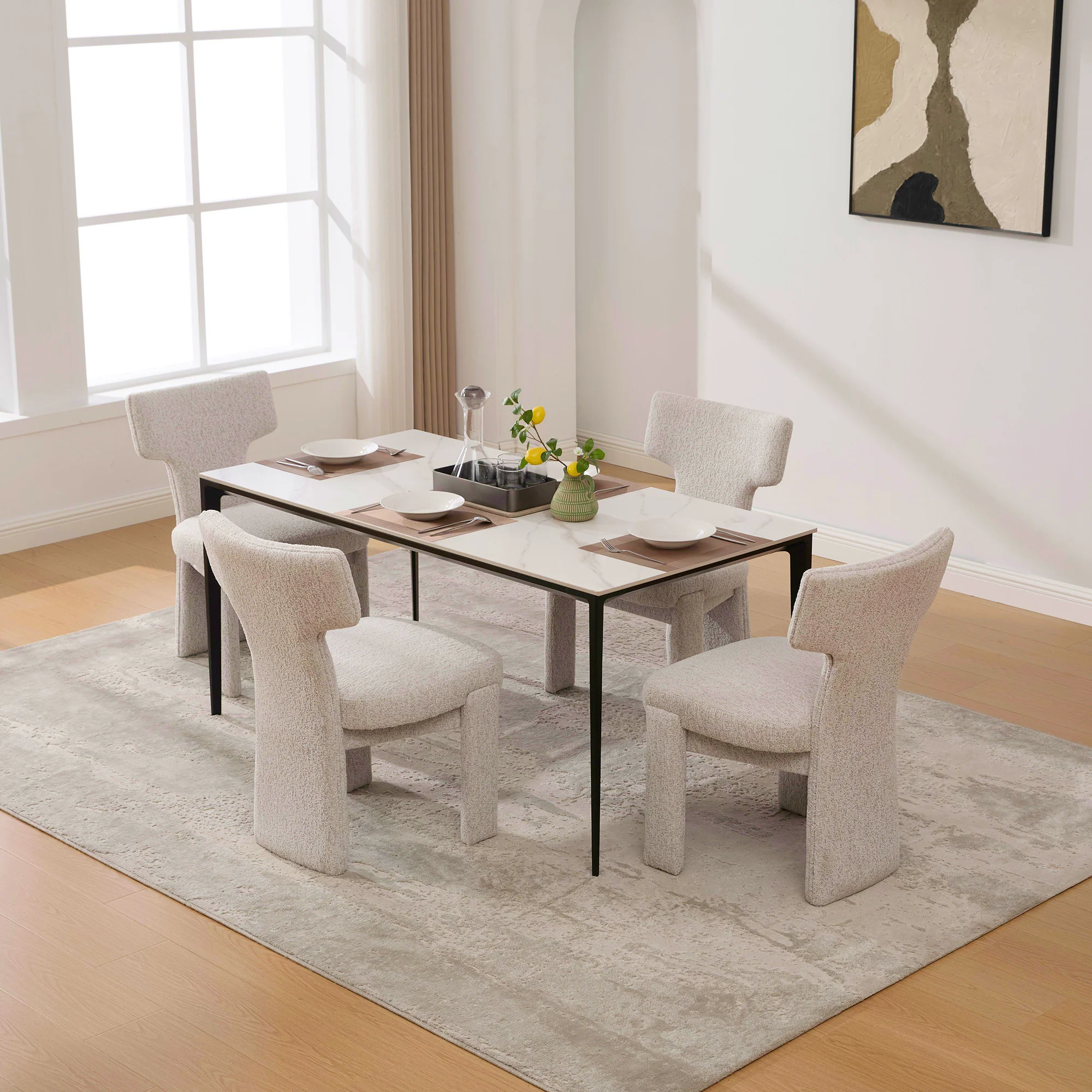 Curve Design Wide Modern Upholstered Chenille Dining Chair Set of 4 - Image 3