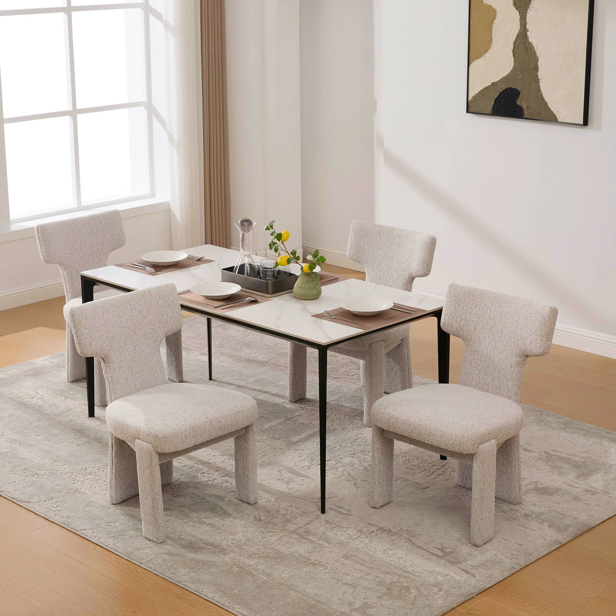 Curve Design Wide Modern Upholstered Chenille Dining Chair Set of 4 - Image 4