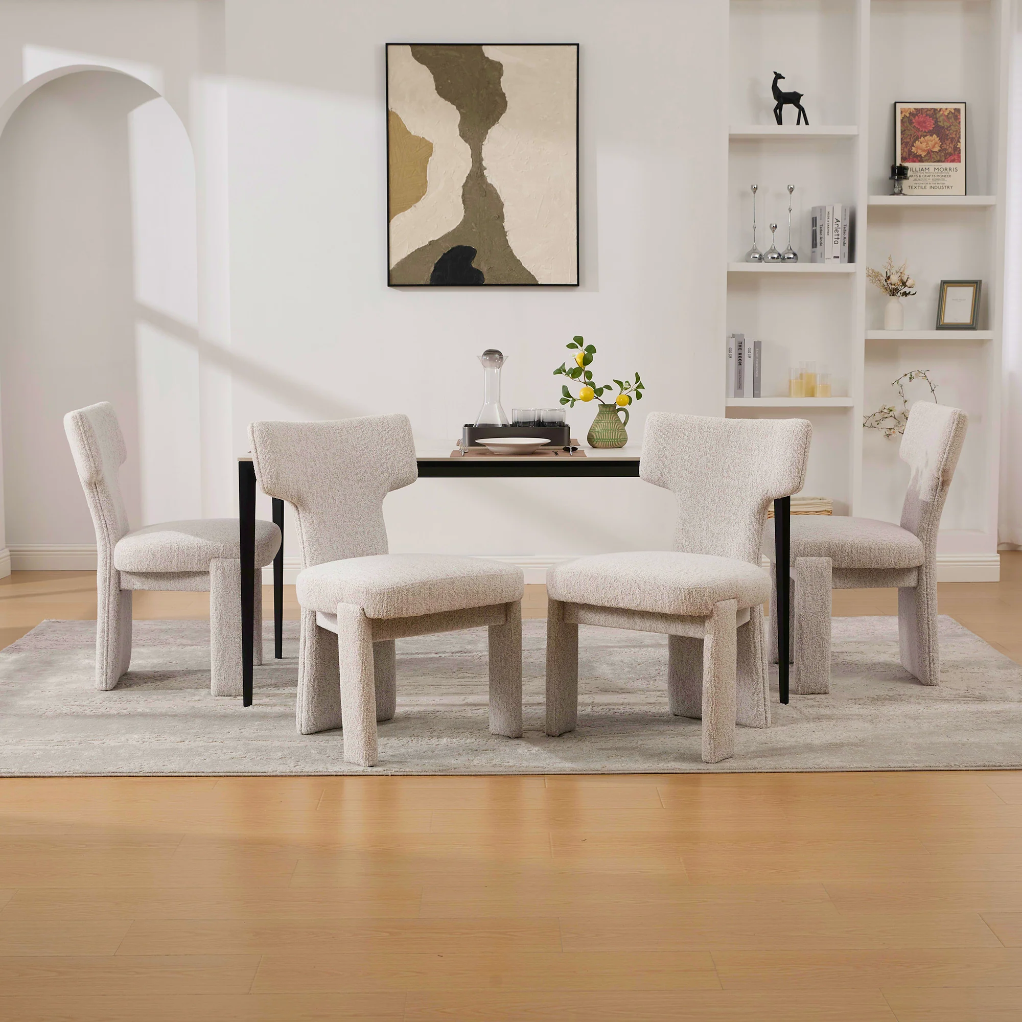 Curve Design Wide Modern Upholstered Chenille Dining Chair Set of 4 - Image 5
