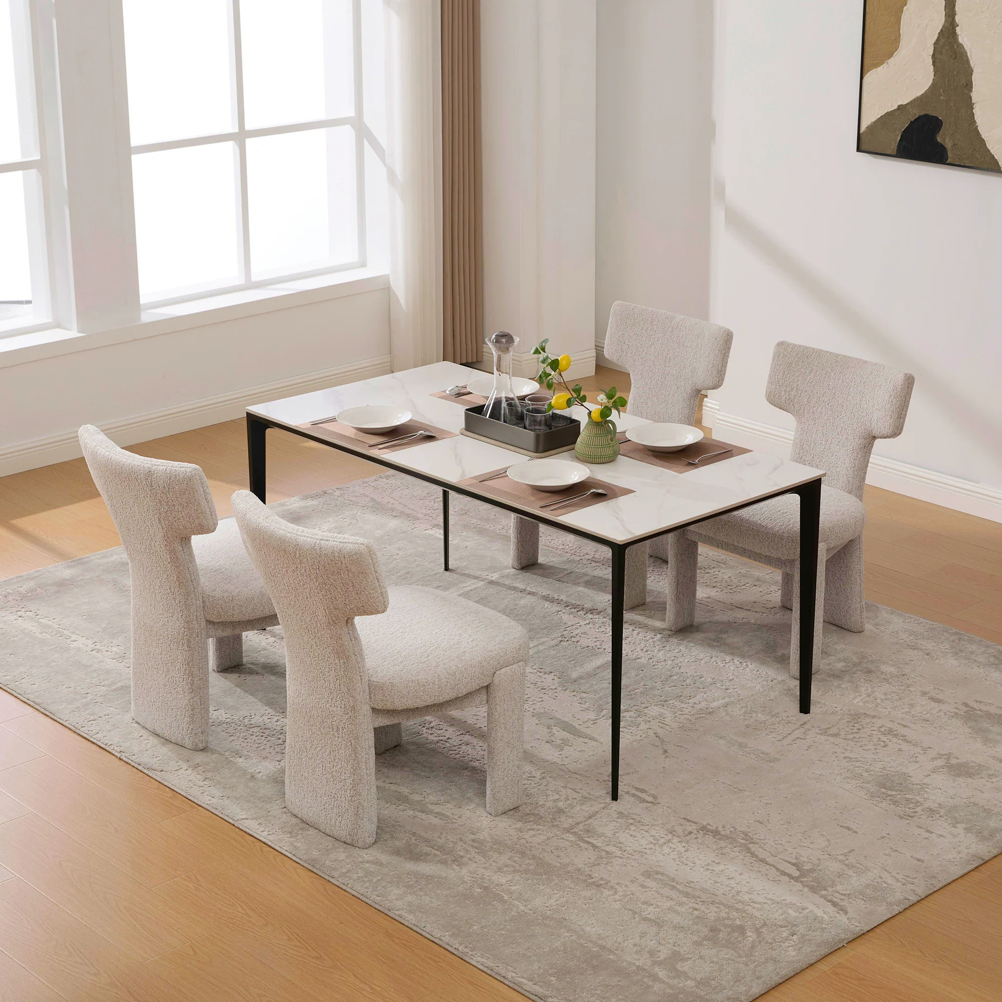 Curve Design Wide Modern Upholstered Chenille Dining Chair Set of 4 - Image 7